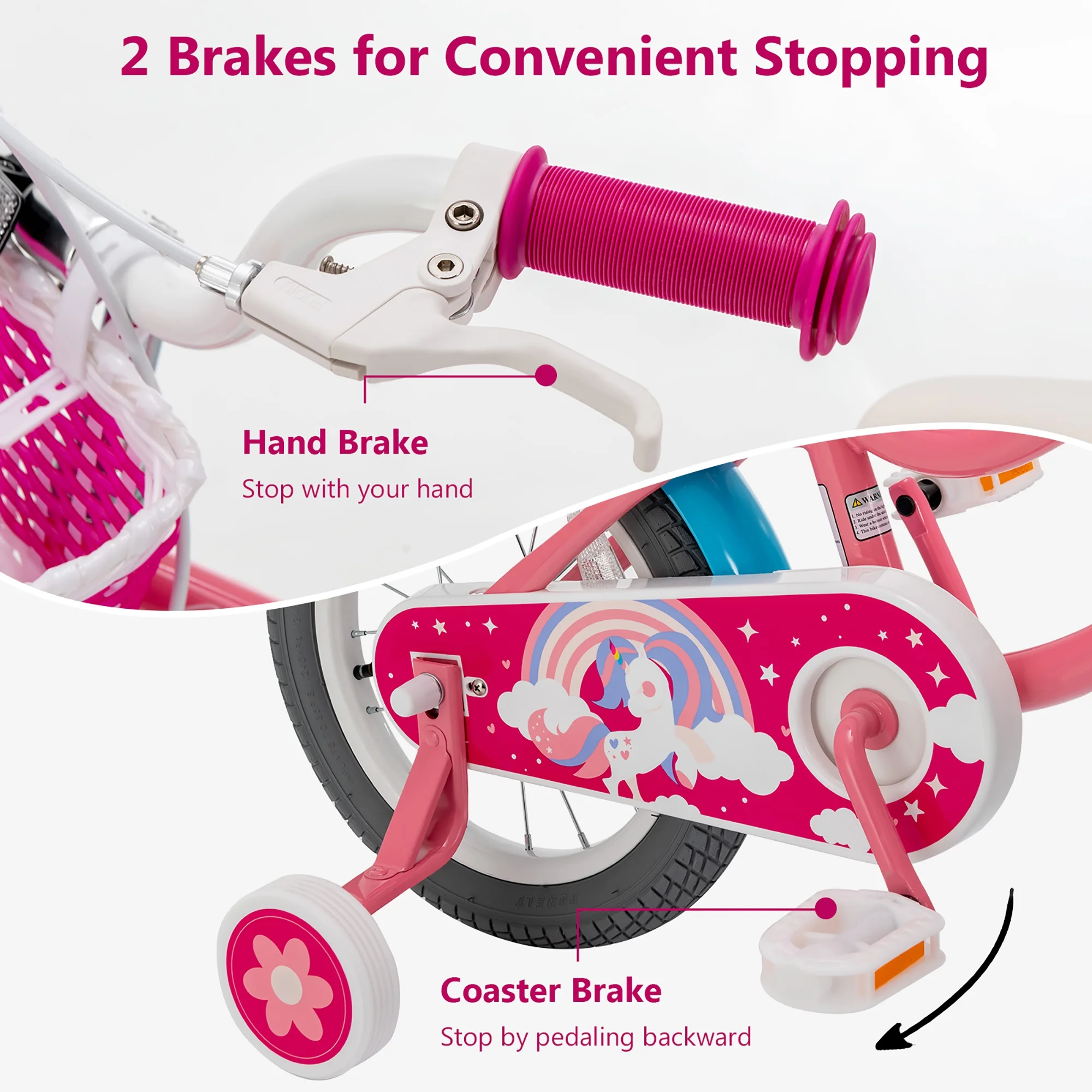 Gymax 14 Inches Kids Bicycle w/ Doll Chair & Basket Kids Bike w/ Training Wheels Pink - Womvr