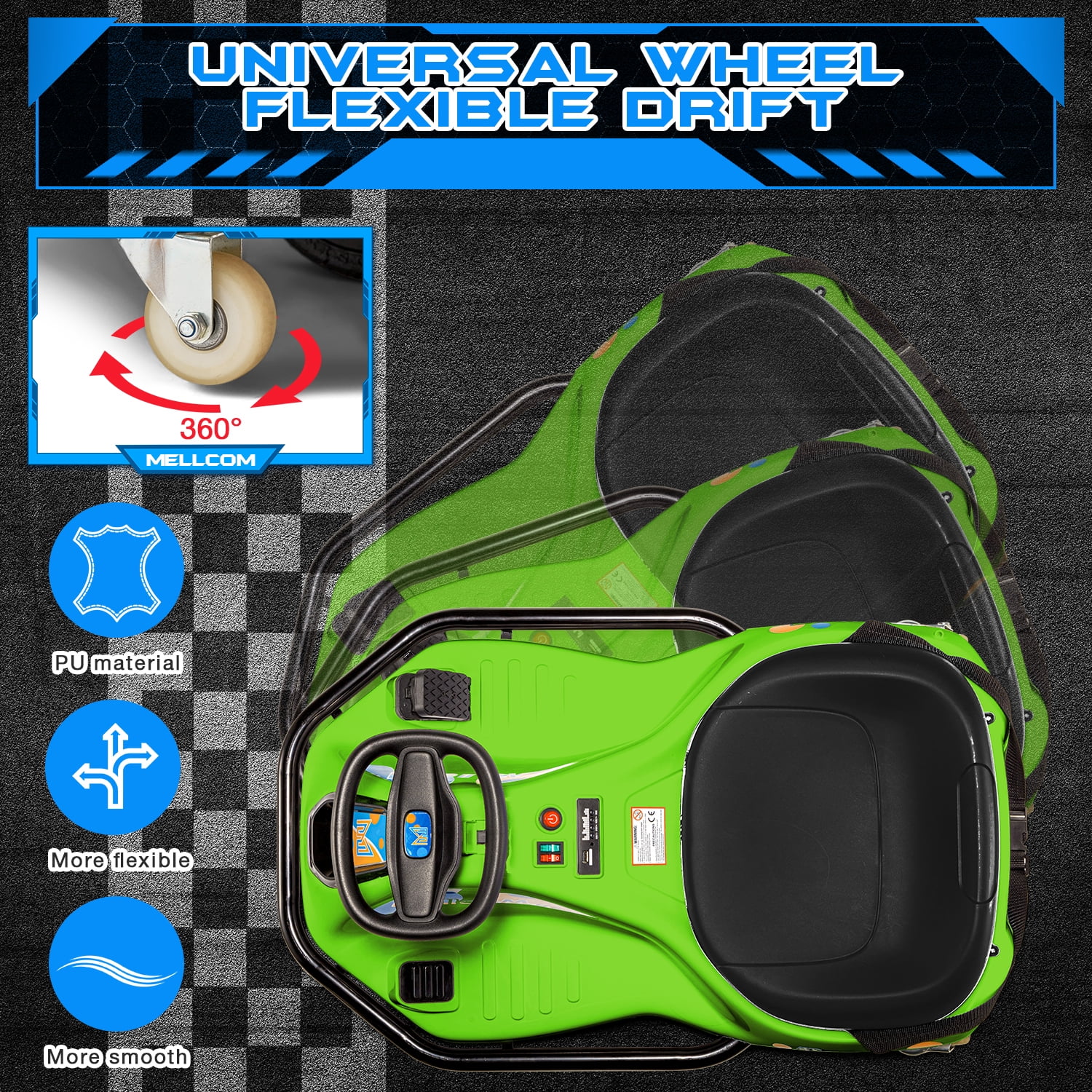 Hommow 12V Ride on Drift Car for Kids,Electric Drifting Go-Kart with Acceleration Pedal, Music, Bluetooth, LED Lights,Christmas Gift for 4-18Years Old,Blue - Womvr