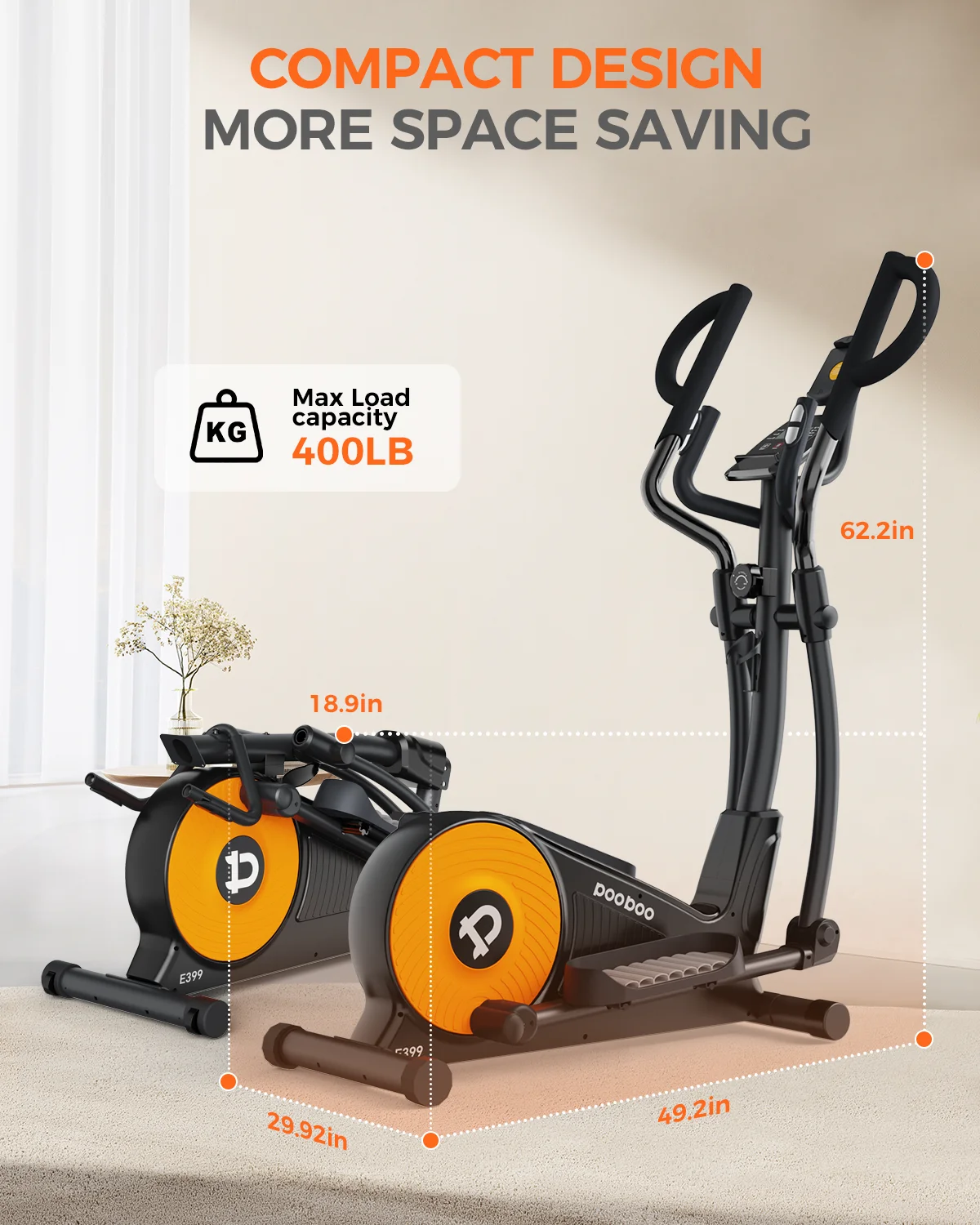 Pooboo Silent Magnetic Elliptical Bike Stationary Exercise Machine for Home Gym Cardio Workout 300lb - Womvr