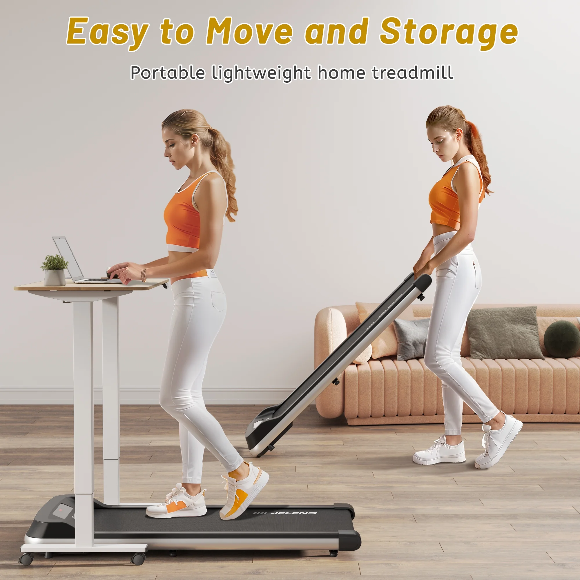 JELENS Walking Pad 2 in 1 Treadmill for Walking and Jogging, Under Desk Treadmill for Home Office, Portable Walking Pad Free Installation with Remote Control - Womvr