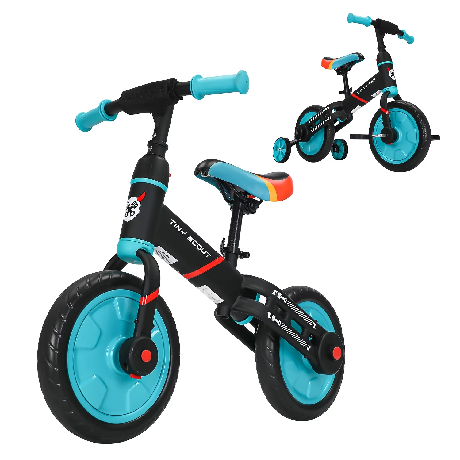 Ubravoo 4-in-1 Tiny Scout Balance Bike for Kids from 3 4 5 Years, Rear Double Rod,Blue - Womvr