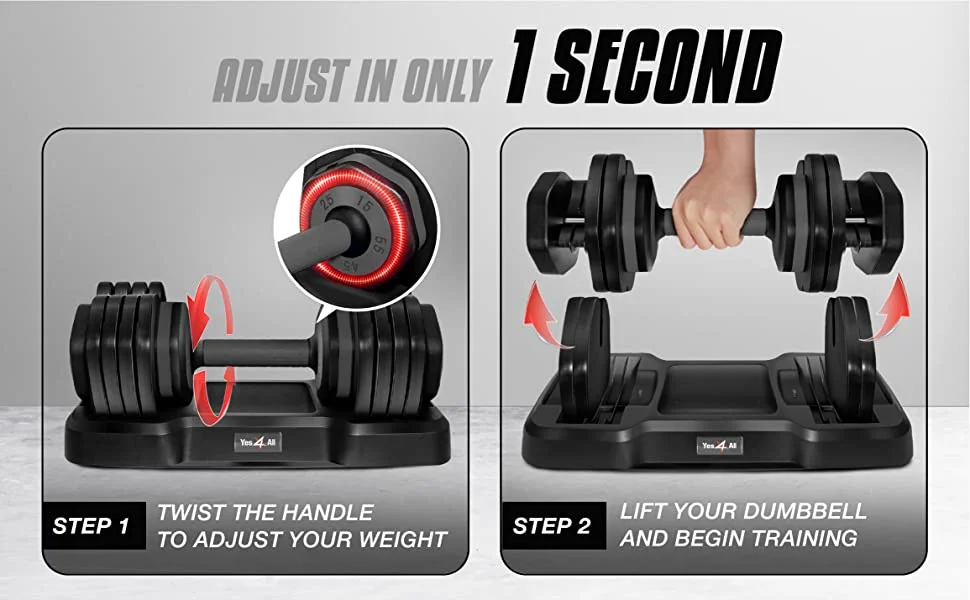 Yes4All 55lbs Adjustable Dumbbell, Quick Select 15-55 Red, Pair - Womvr