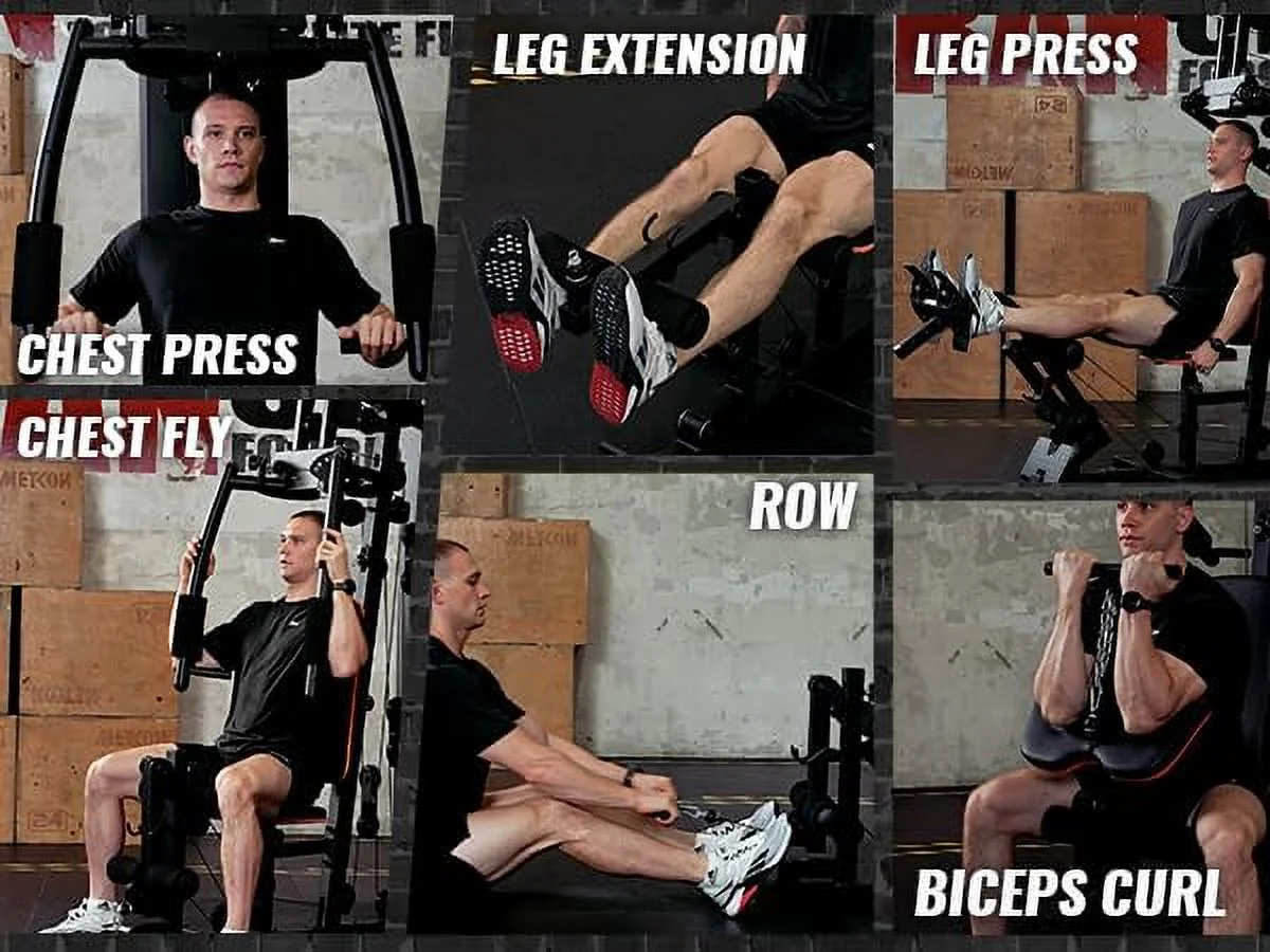 Syedee Home Gym Station, Workout Station with 150LBS Weight Stack, Home Gym Equipment for All Body Training. - Womvr