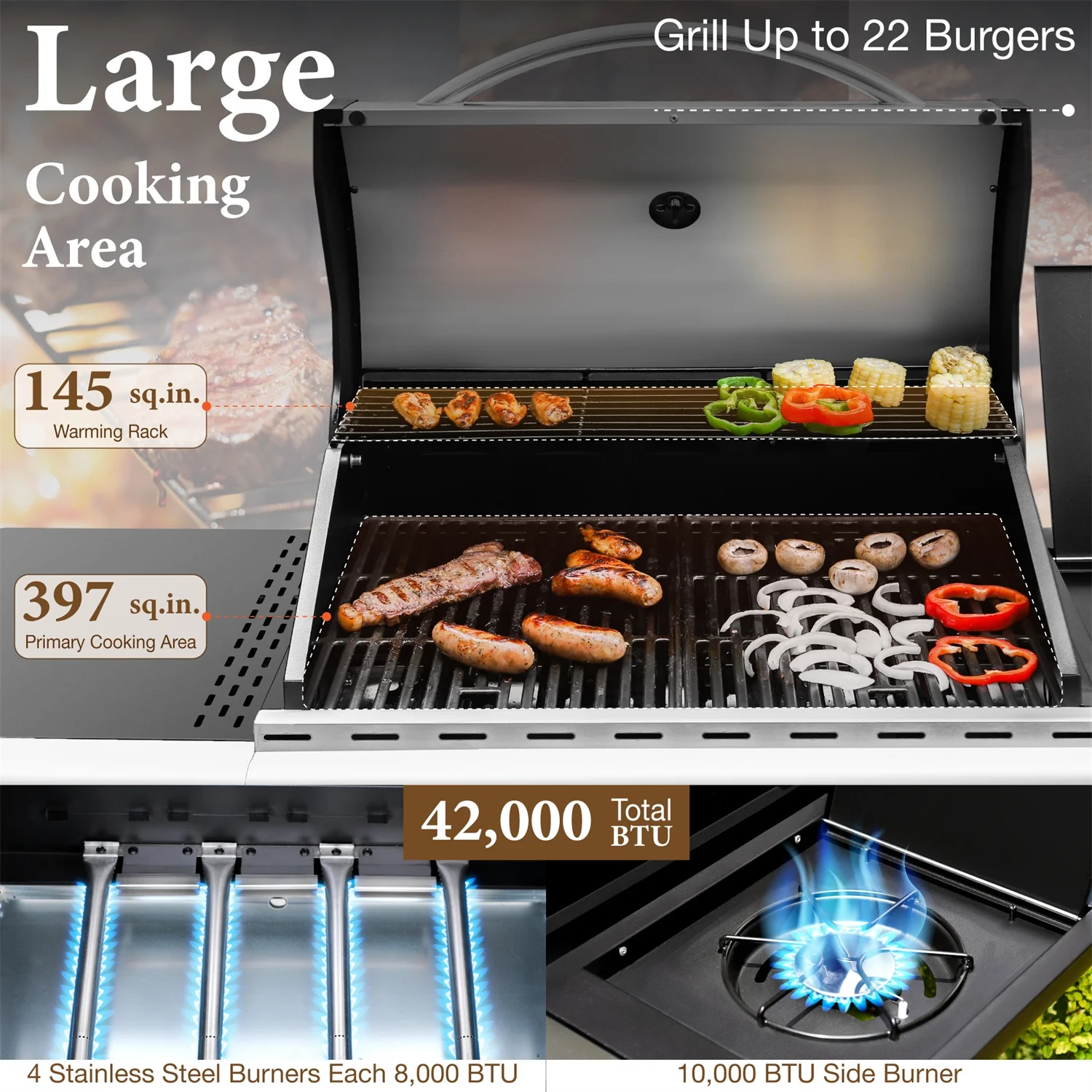 Summit Living 4 Burner Propane Gas Grill with Side Burner Stainless Steel - Womvr