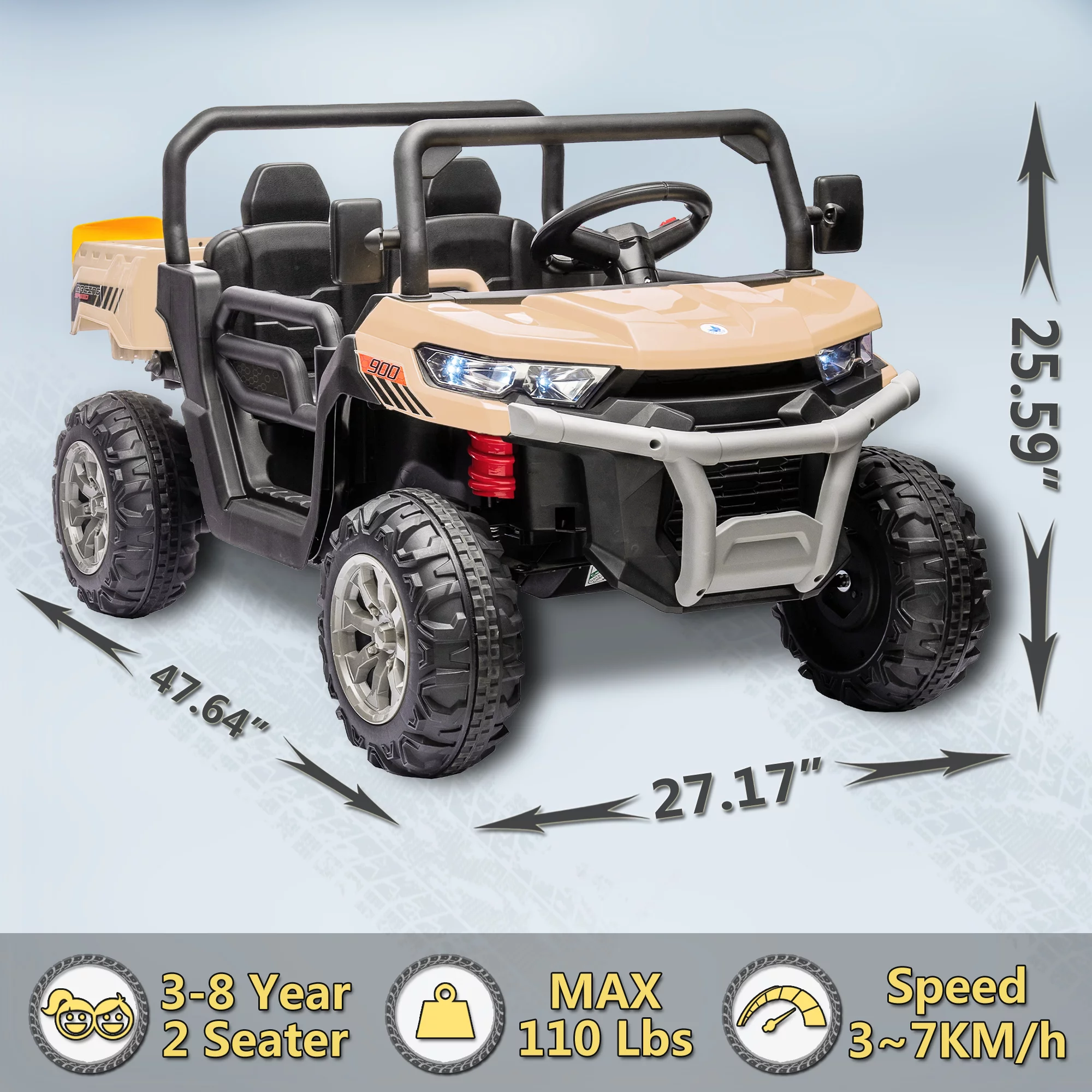 24V 2 Seater Ride on Toys, Ride On UTV with 2x200W Motor Ride On Dump Truck, Ride On Car with Dump Bed/Shovel, Electric Vehicle with Rubber Tires, LED Light, Music, Remote Control, Black - Womvr