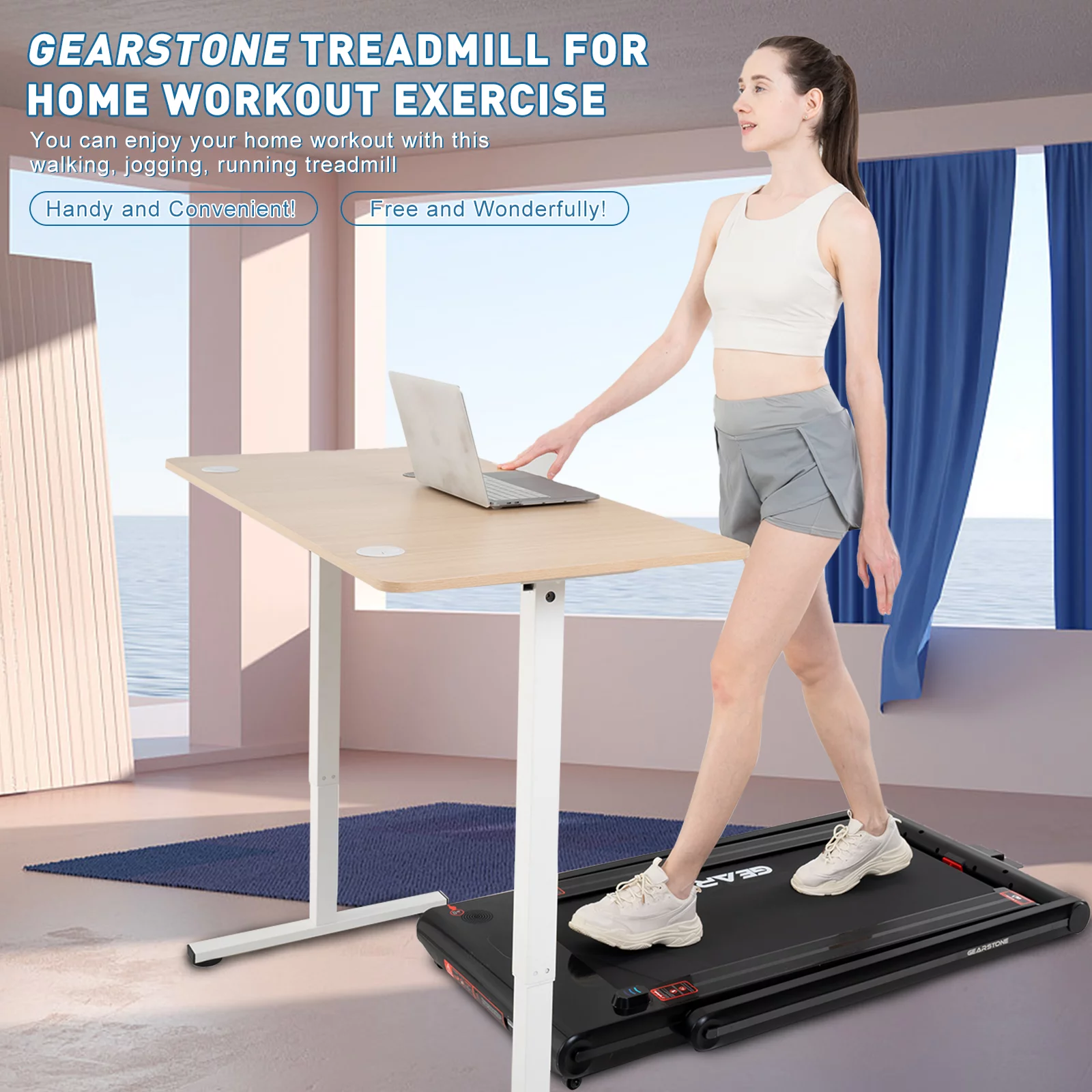 GEARSTONE 2 in 1 Folding Treadmill, Under Desk Treadmill Walking Electric Jogging Running Machine . Treadmill Home Gym Office Workout - Womvr