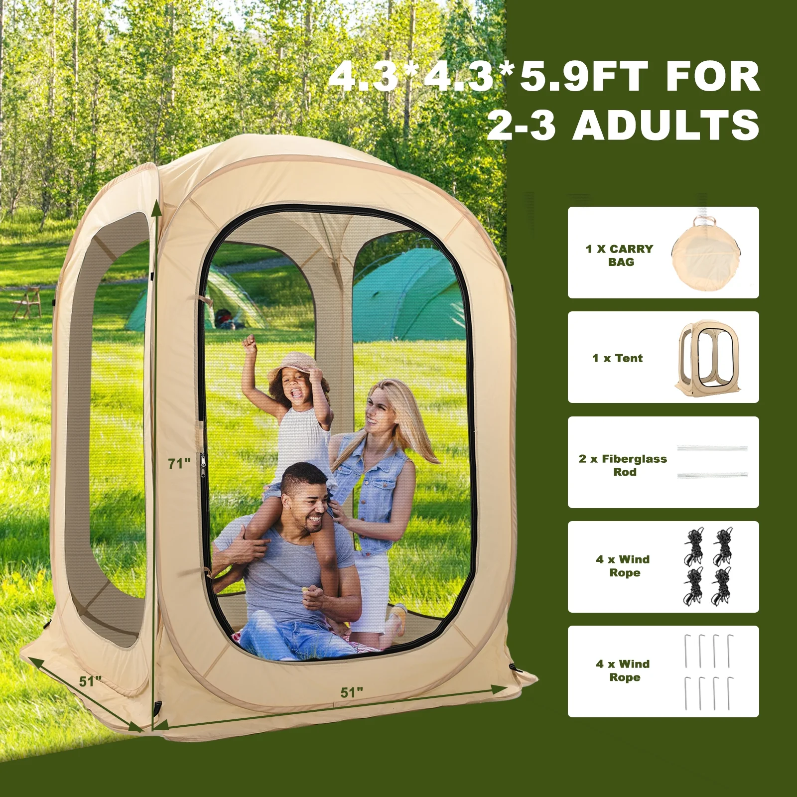 NAIZEA Instant Pop-Up Sports Mesh Tent, Outdoor Screen House Tent - Womvr