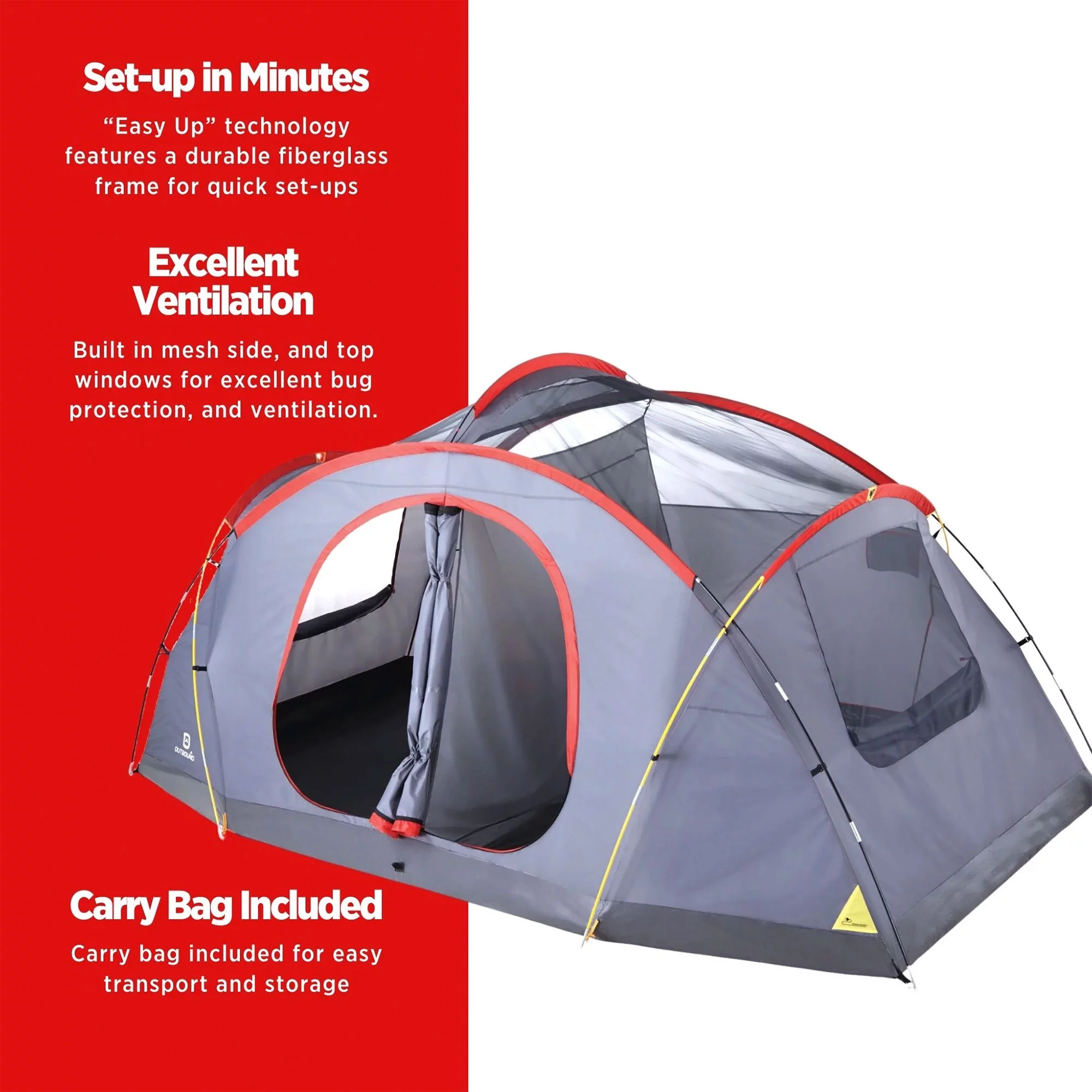 Outbound 8 Person 3 Season Easy Up Dome Tent with Room Divider and Rainfly, Red - Womvr