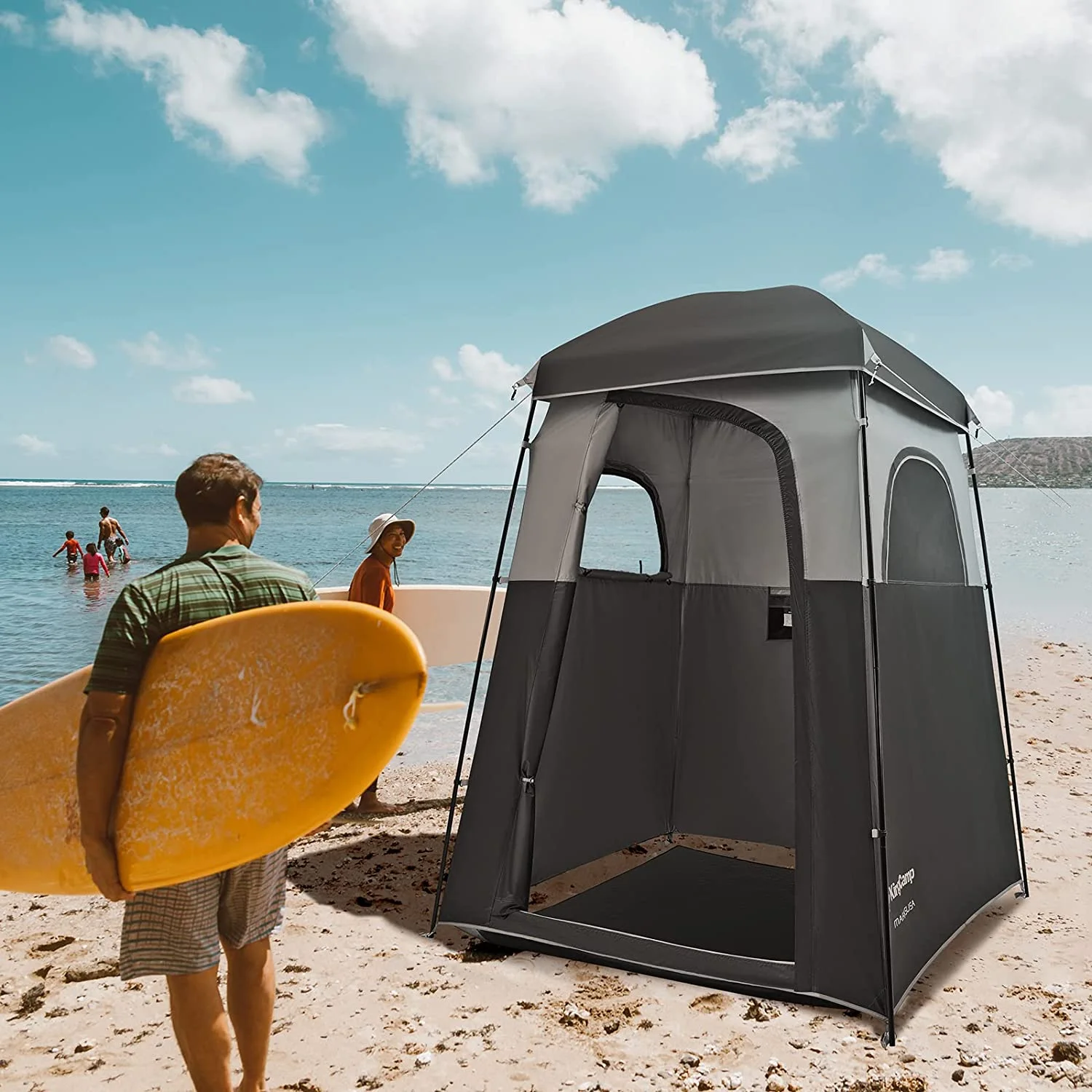 KingCamp Oversized Shower Tent Extra Wide 1 Room with Floor Waterproof Camping Privacy Shelter Easy Set Up Tent for Dressing Changing Toilets Tent, Coffee - Womvr