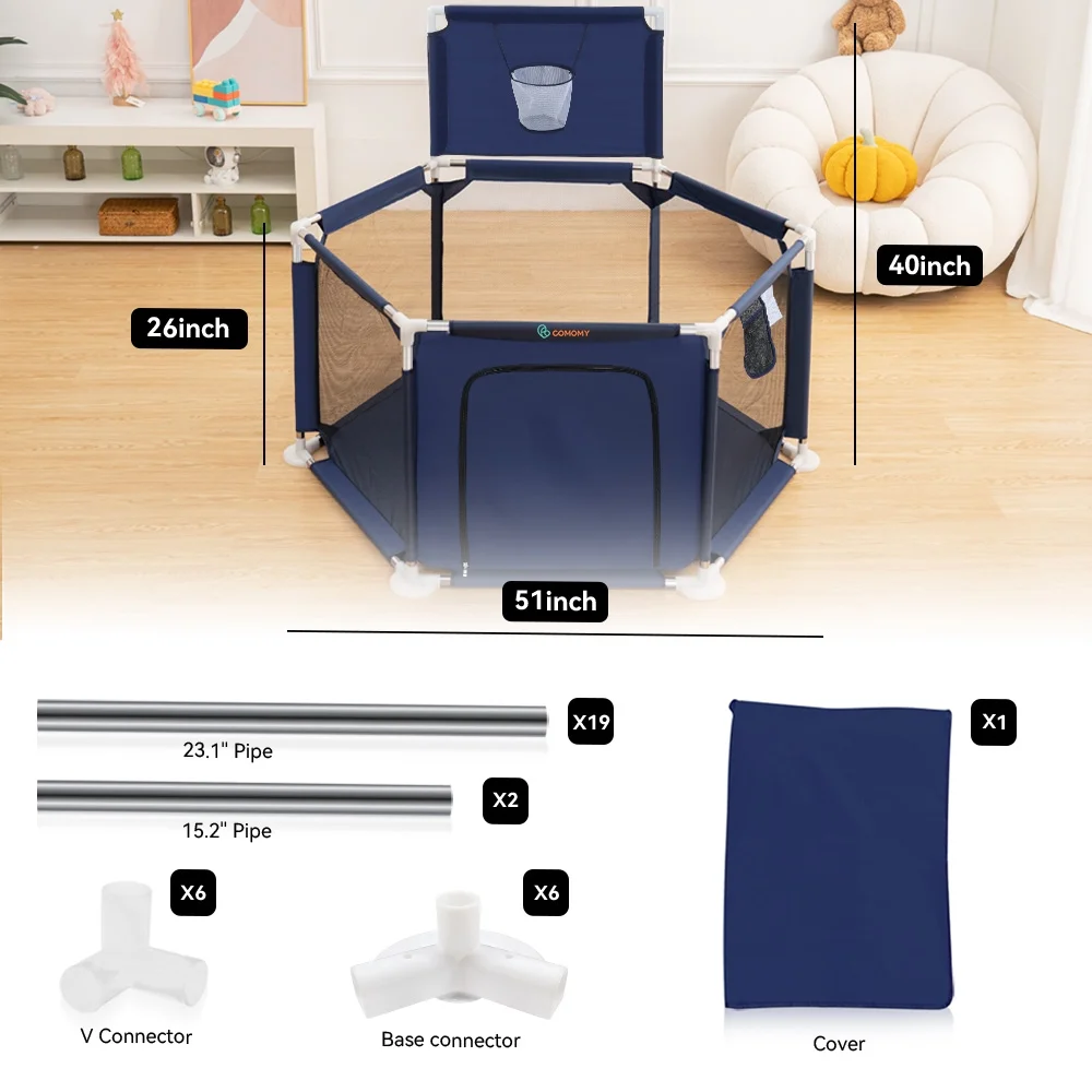 Baby Playpen, Baby Play Yard, Baby Fences Christmas Gifts Space Saving Baby Bodyguard, Blue - Womvr