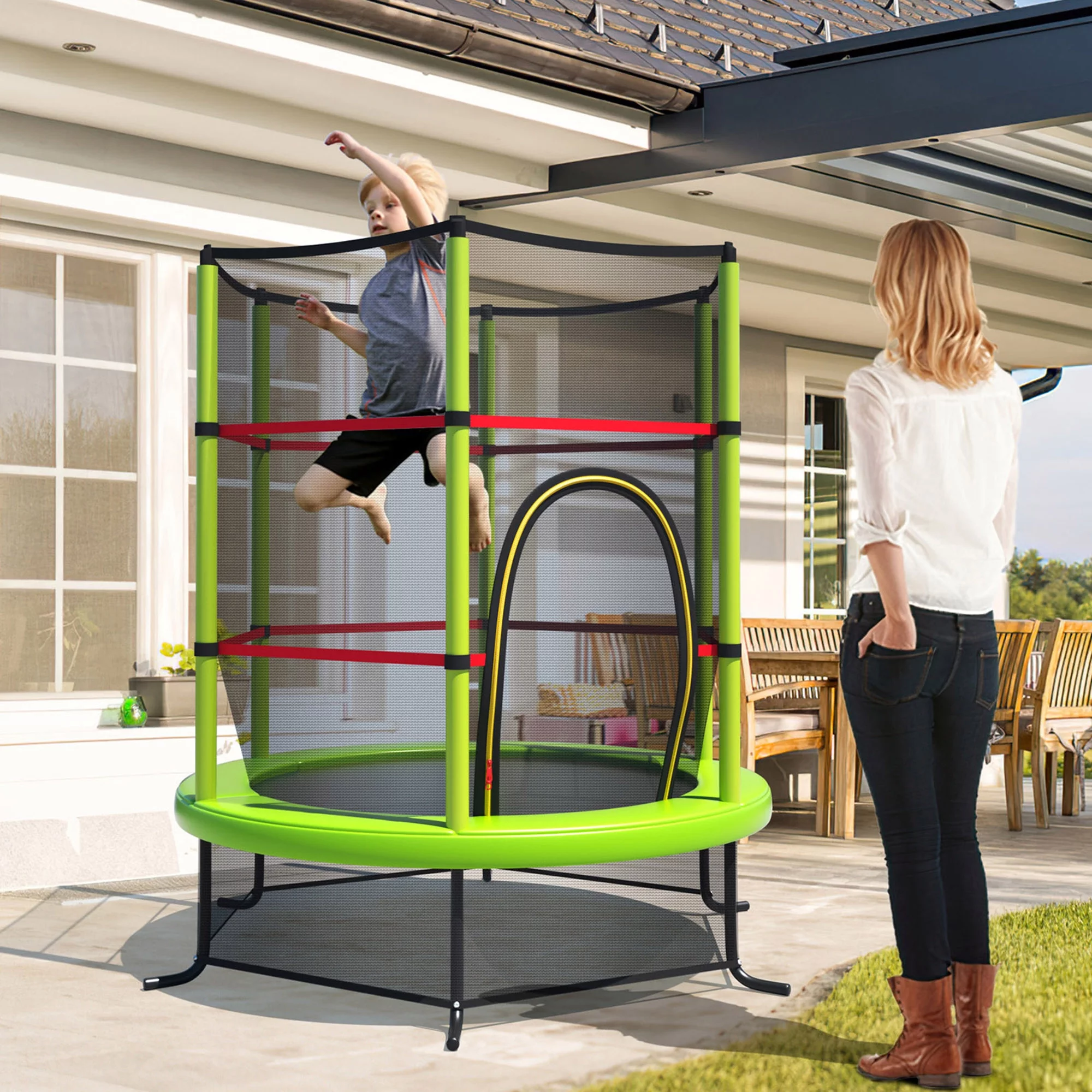 Gymax 55'' Recreational Trampoline for Kids Toddler Trampoline w/ Enclosure Net Navy - Womvr
