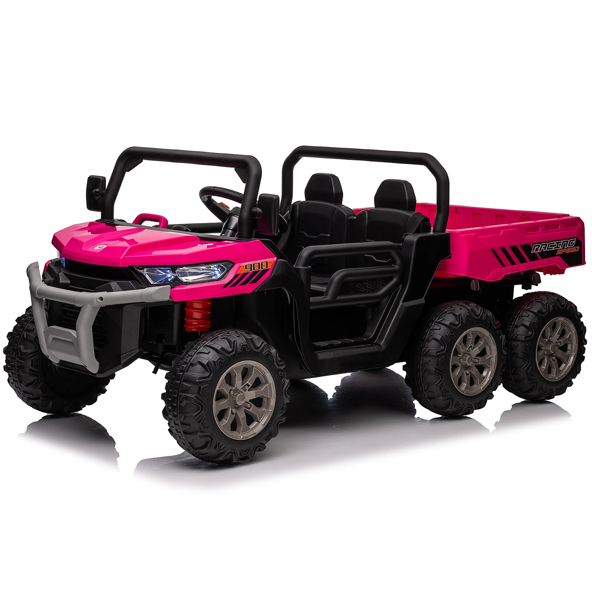 Joyracer 24V Ride on Toys, 2 Seater 6-Wheel UTV Car, 4WD Ride on Dump Truck for Big Kids with Trailer Remote Control, Black - Womvr