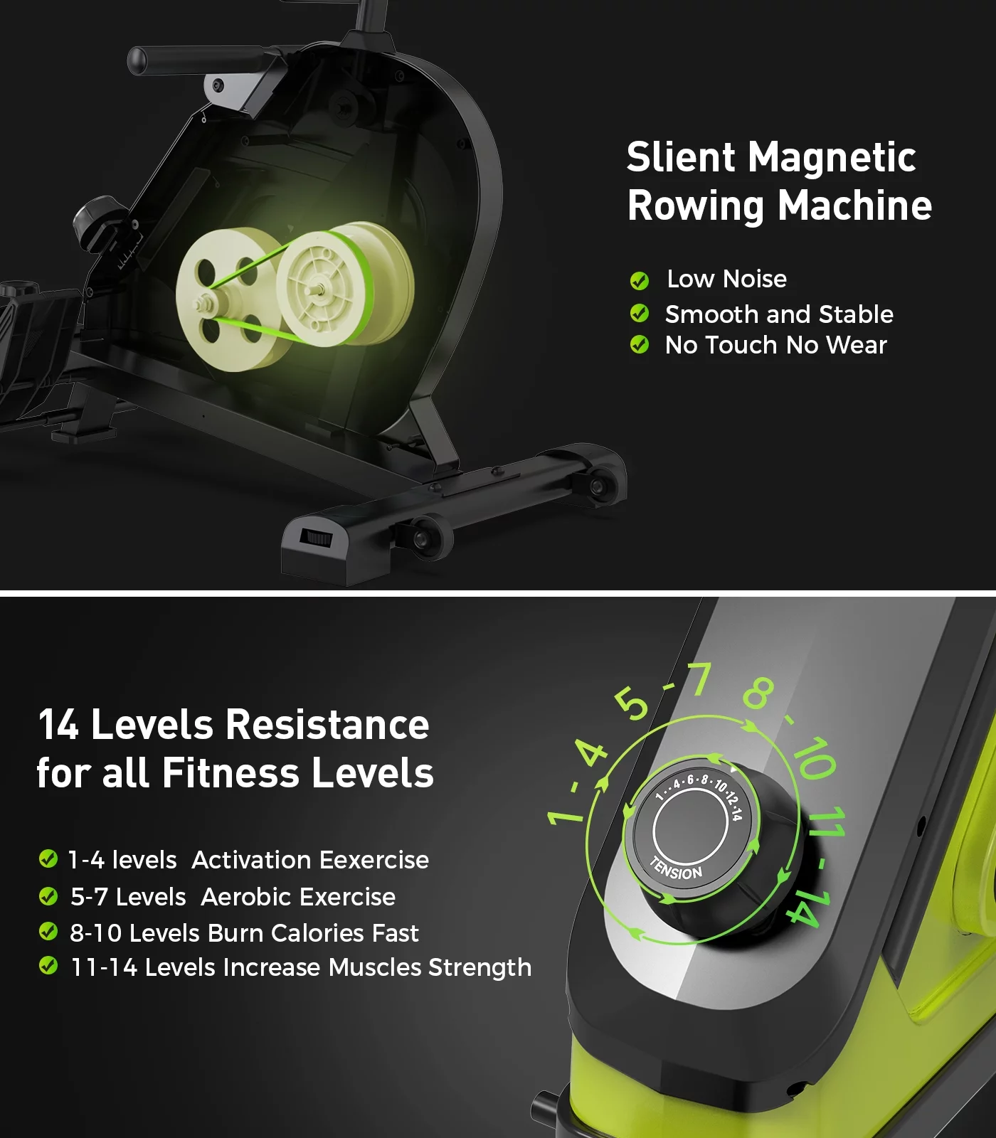 Pooboo Rowing Machine 350 LB Weight Capacity - Magnetic Rowing Machines for Home Use Multifunction Foldable Rower with Large Seat LCD Monitor - Womvr