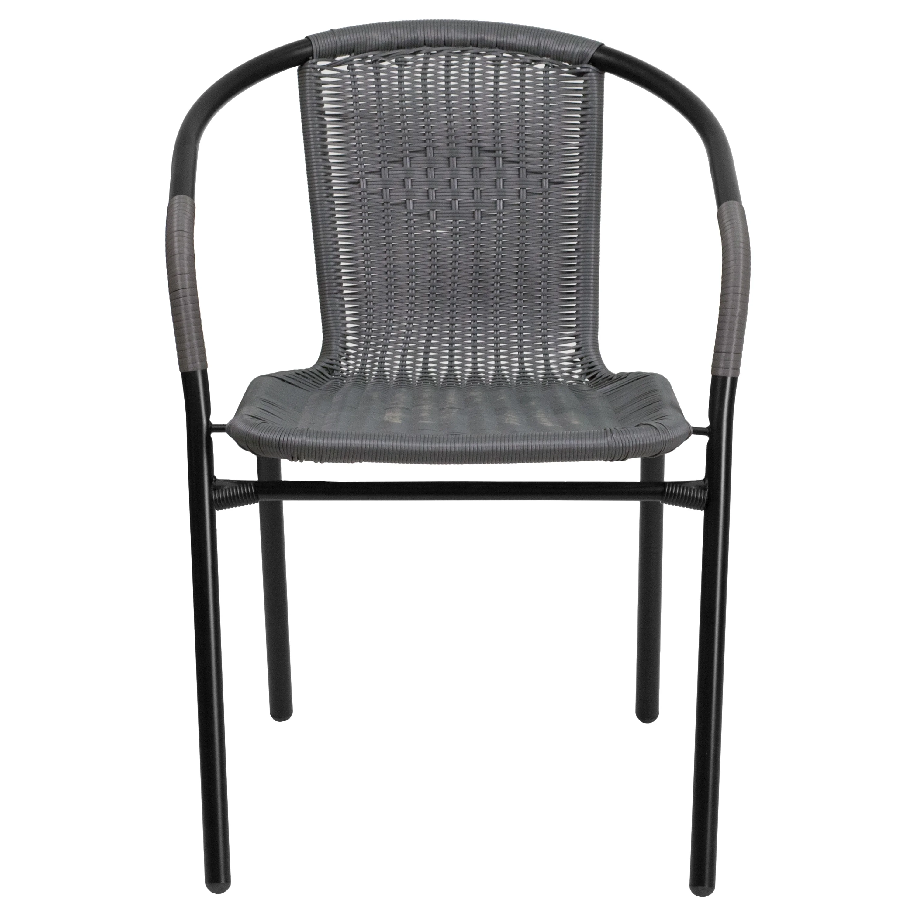 Emma + Oliver 2 Pack Gray Rattan Indoor-Outdoor Restaurant Stack Chair with Curved Back - Womvr