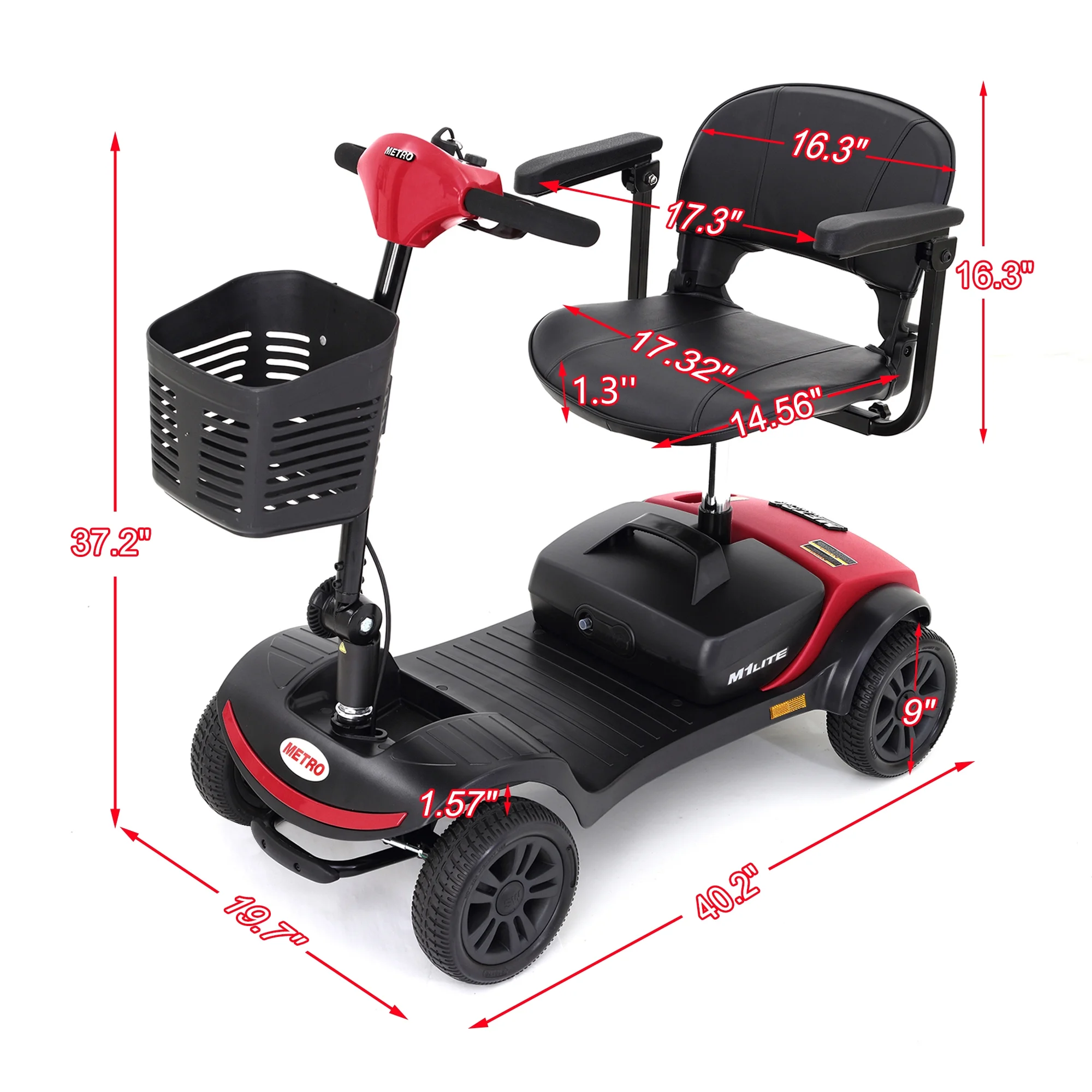Segmart Mobility Scooter for Seniors, 4 Wheels Compact Heavy Duty Electric Mobile Scooter, Range 13 Mile, Max Speed 5 MPH, 265LBS, Red - Womvr