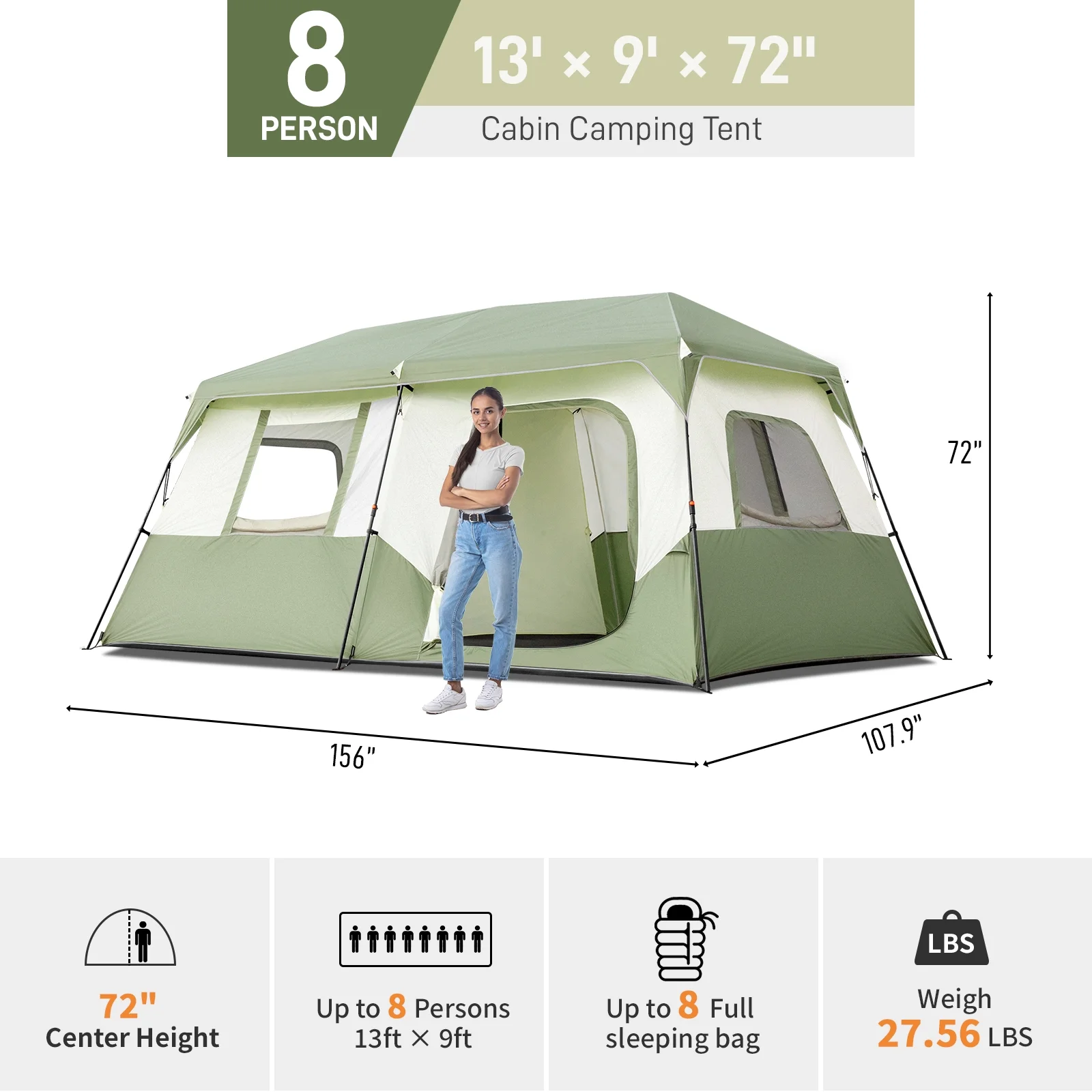 Zimtown Family Camping Tents 10 People Three Rooms Polyester Cloth Fiberglass Poles Dark Gray - Womvr
