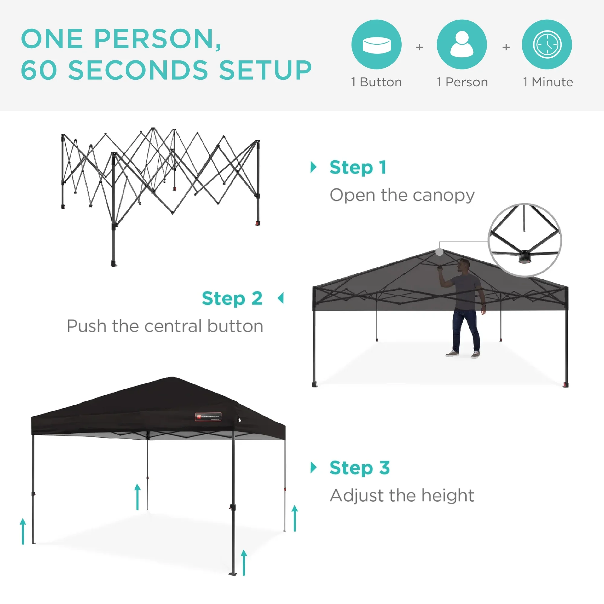 Best Choice Products 10x10ft Easy Setup Pop Up Canopy w/ 1-Button Setup, Wheeled Case, 4 Weight Bags - Cerulean - Womvr
