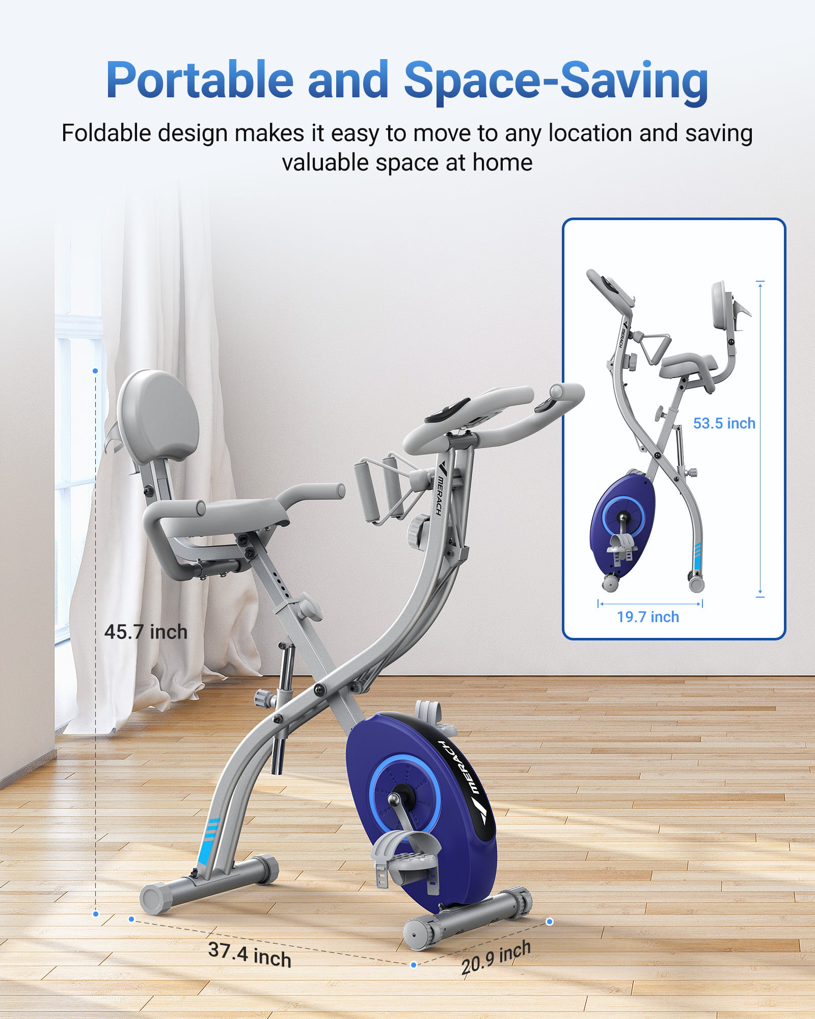 MERACH Folding Exercise Bike Magnetic Upright Bike with 16 Levels of Resistance For Home S15 - Womvr