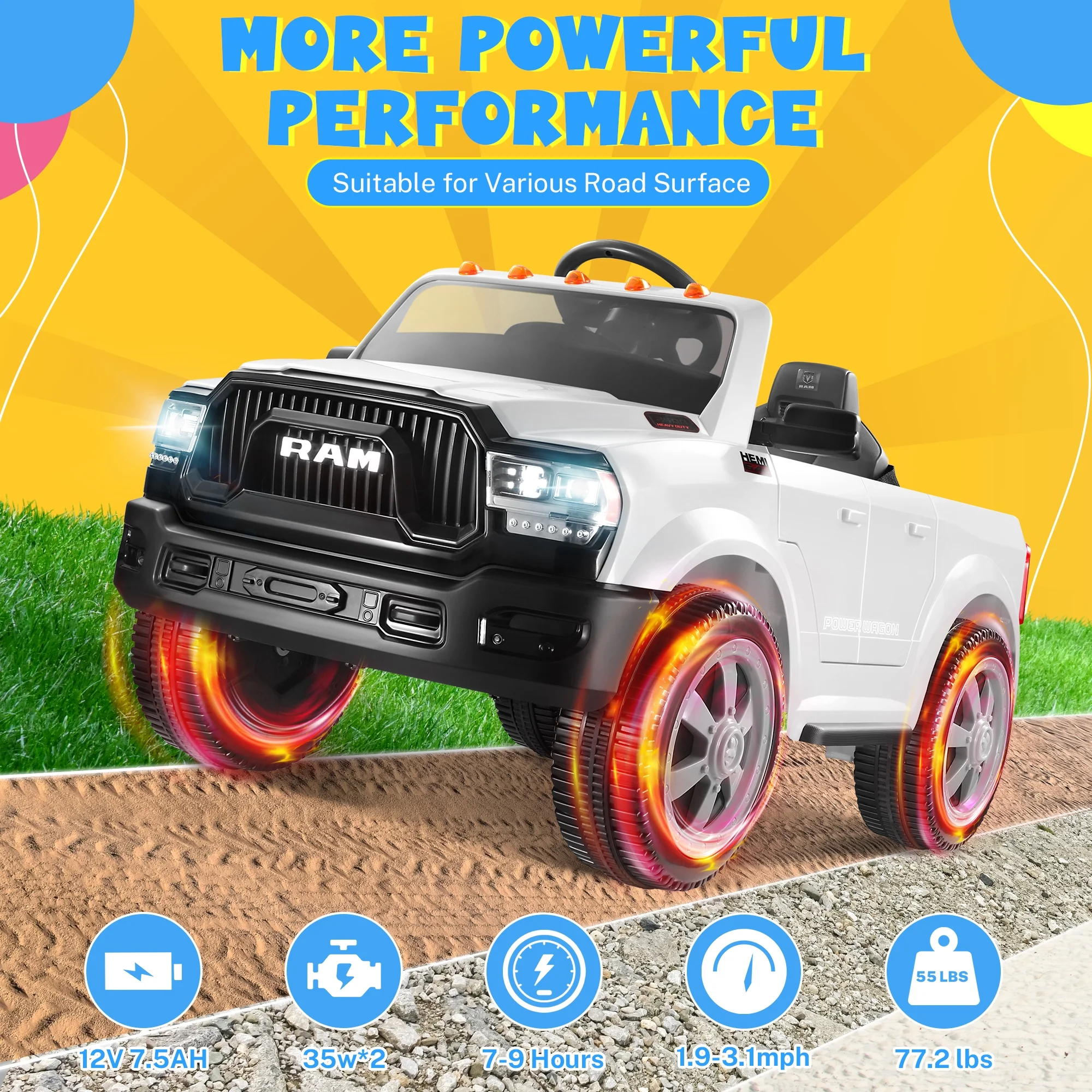Dodge Ram Ride On Car for Kids, 12V Powered Ride On Truck Cars with Parents Remote Control,Dodge Electric Ride On Car for Boys Girls 3-5, Red - Womvr
