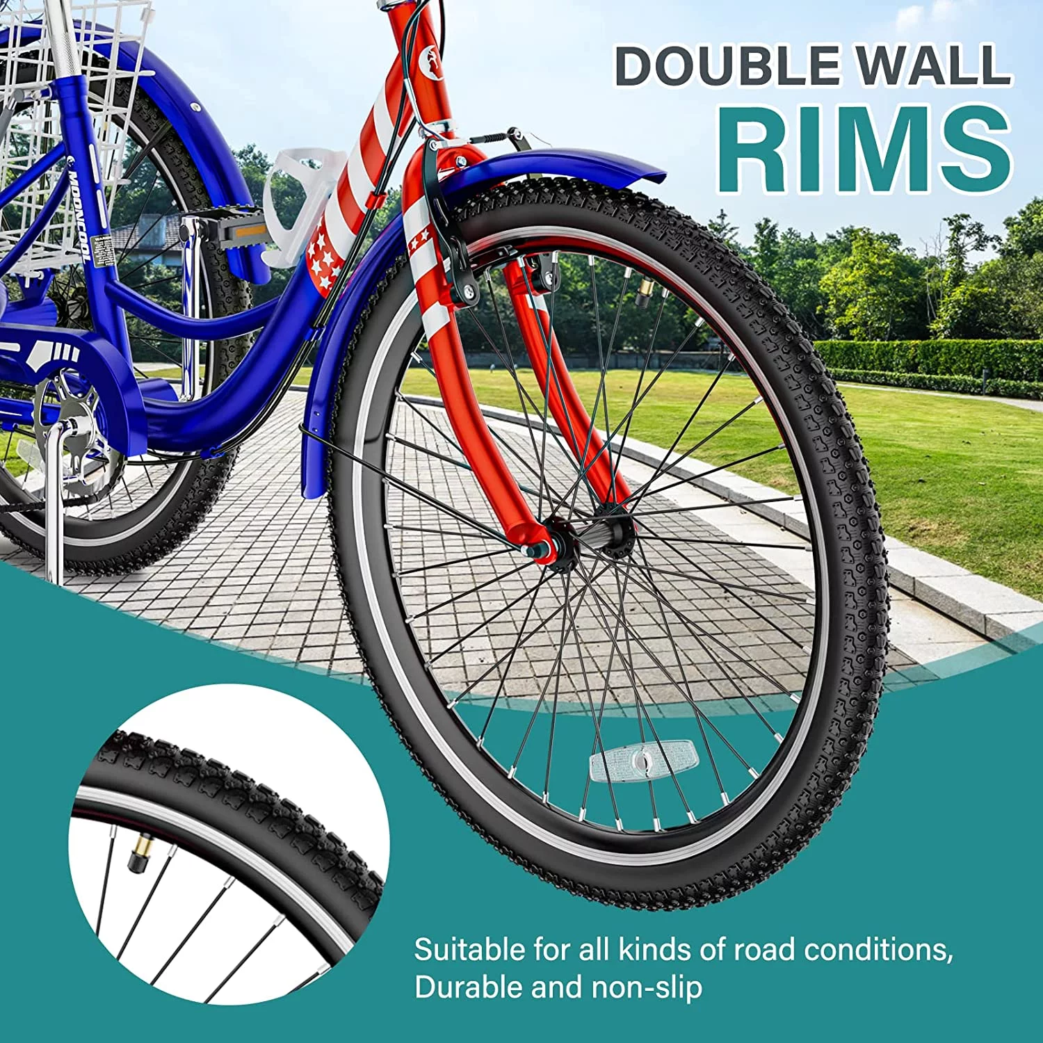 MOONCOOL Adult Tricycles, 3 Wheel 7 Speed Trikes, 20/24/26 inch Adult Trikes 3 Wheeled Bike with Basket for Seniors, Women, Men - Womvr