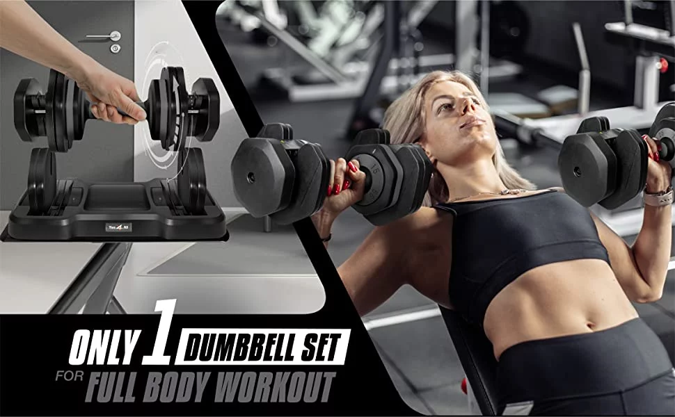 Yes4All 55lbs Adjustable Dumbbell, Quick Select 15-55 Red, Pair - Womvr