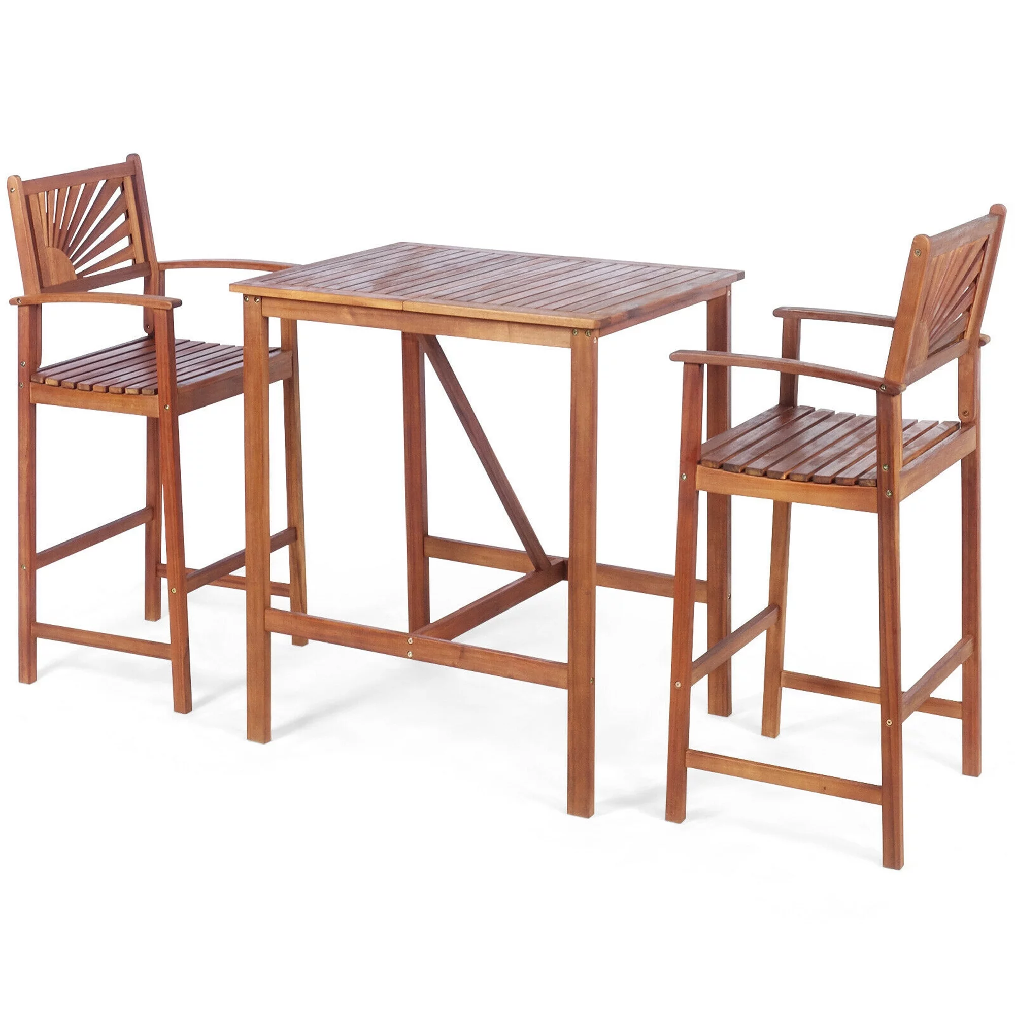 Gymax 3PCS Patio Acacia Wood Bar Table & Stool Set Outdoor Dining Bistro Set - Womvr