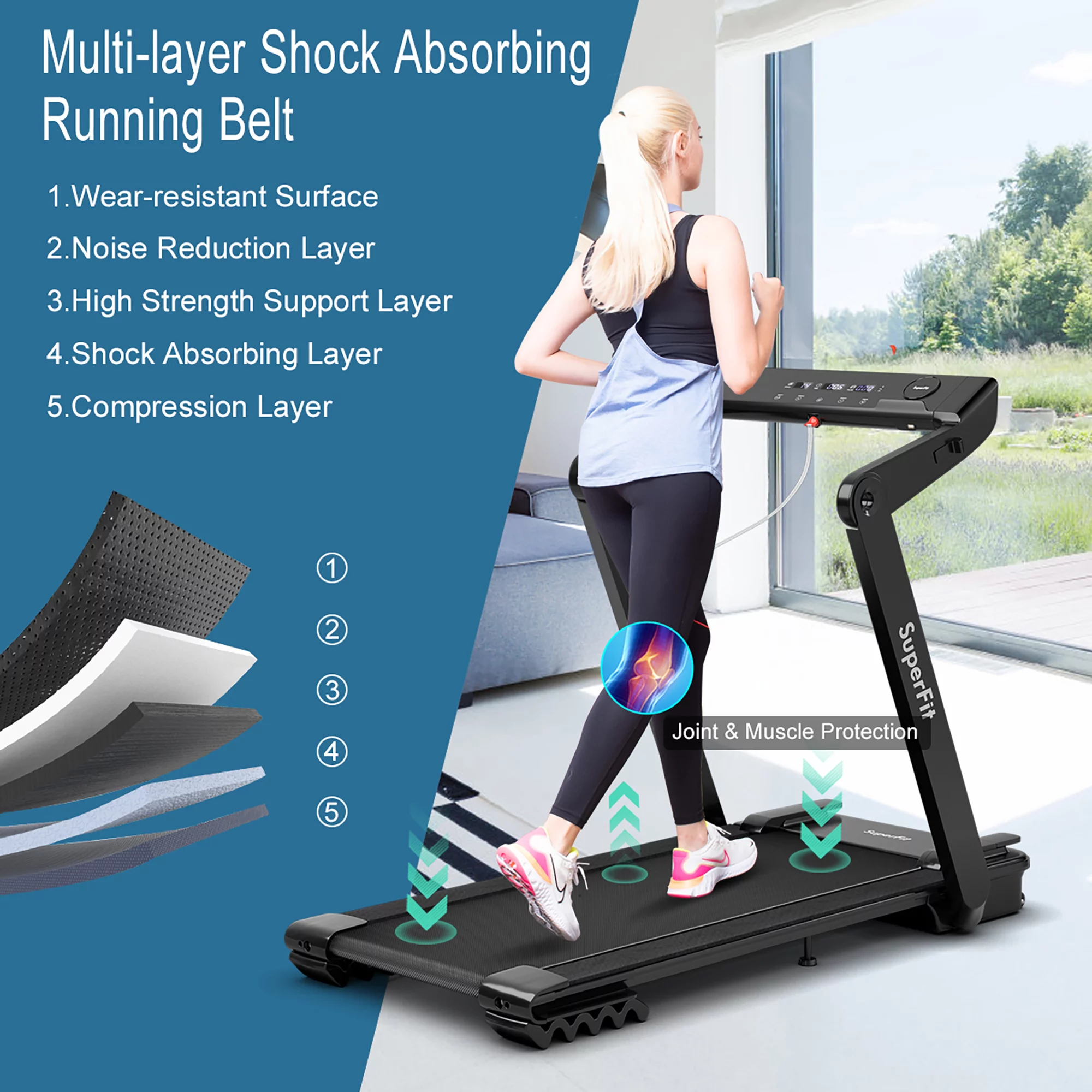 Superfit 4.0HP Foldable Electric Treadmill Jogging Machine w/Bluetooth Black - Womvr