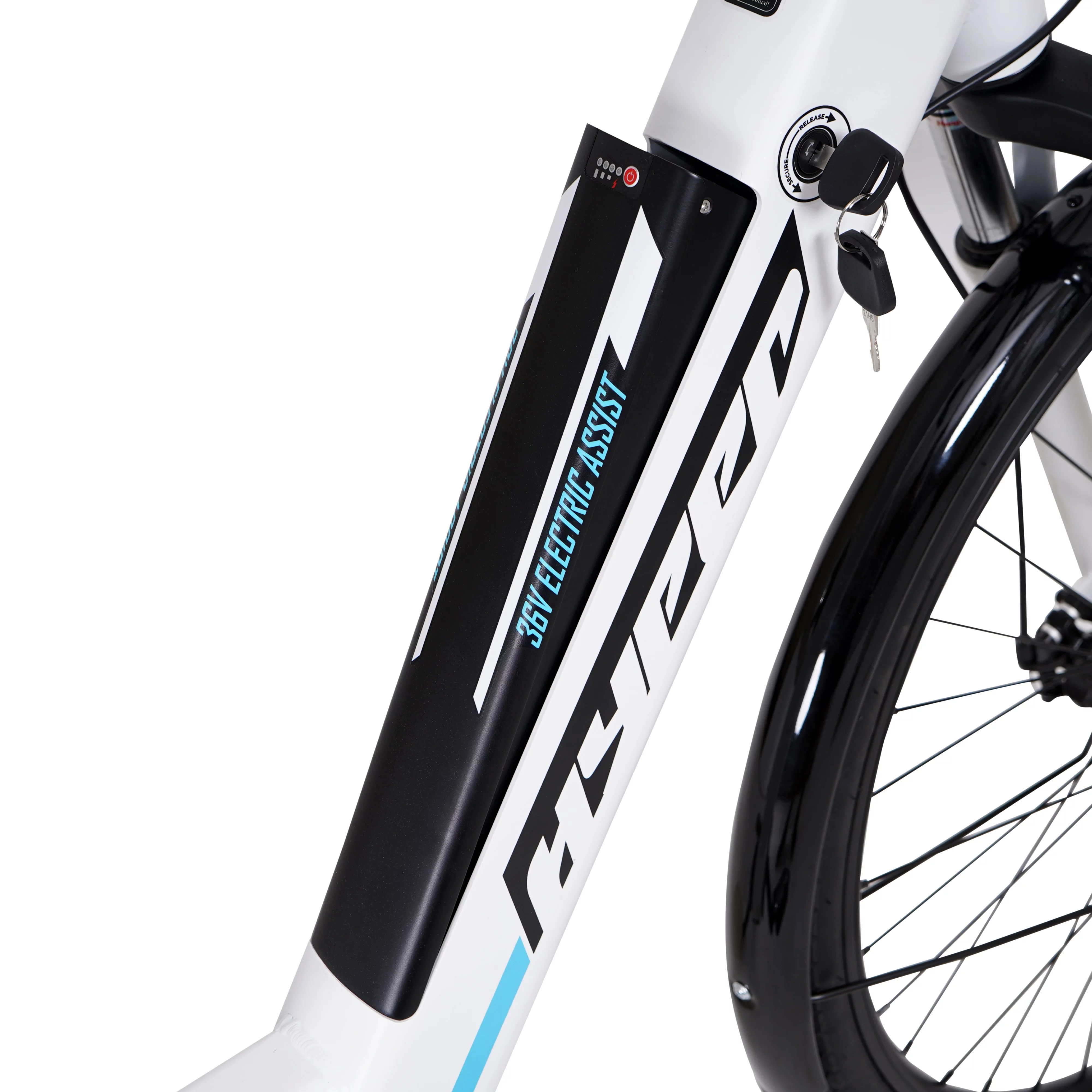 Hyper Bicycles 36V 700C Commuter Electric Bike for Adults, Pedal-Assist, 250W Mid-Drive E-Bike Motor, Matte White - Womvr