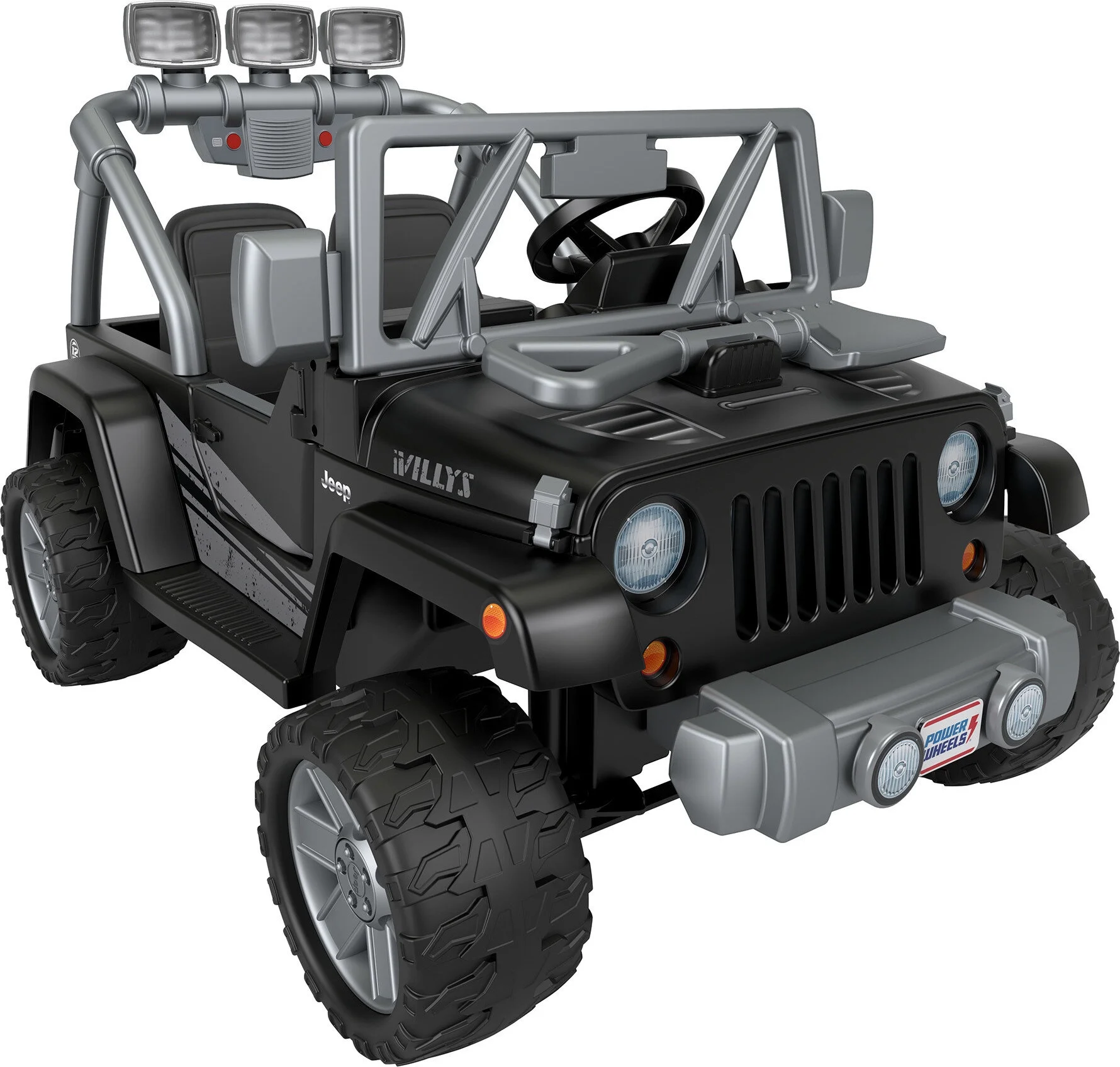12V Power Wheels Jeep Wrangler Willys Battery-Powered Ride-On Vehicle with Lights & Sounds, Black - Womvr