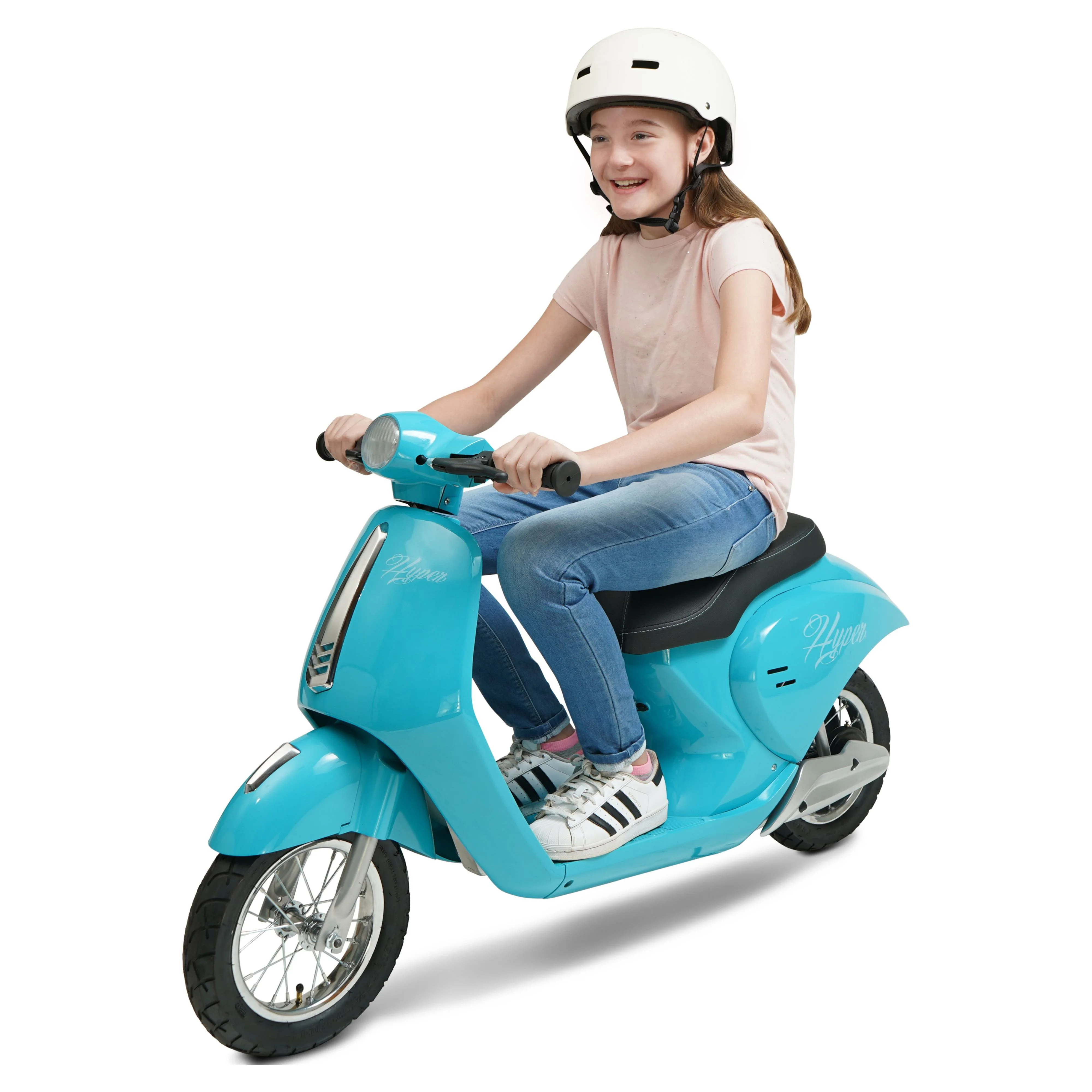 24 Volt Hyper Toys Retro Scooter, Silver, Battery Powered Electric Scooter with Easy Twist Throttle - Womvr