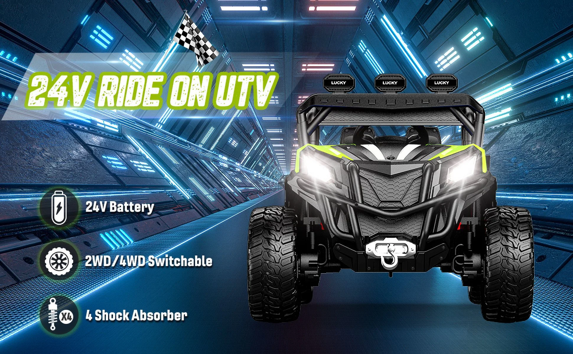 TOKTOO 24V Ride on Car, 4WD Powered Ride on UTV with Remote Control & Trunk Storage Space,  1 Seater Kid Car for Boys Girls -Blue - Womvr