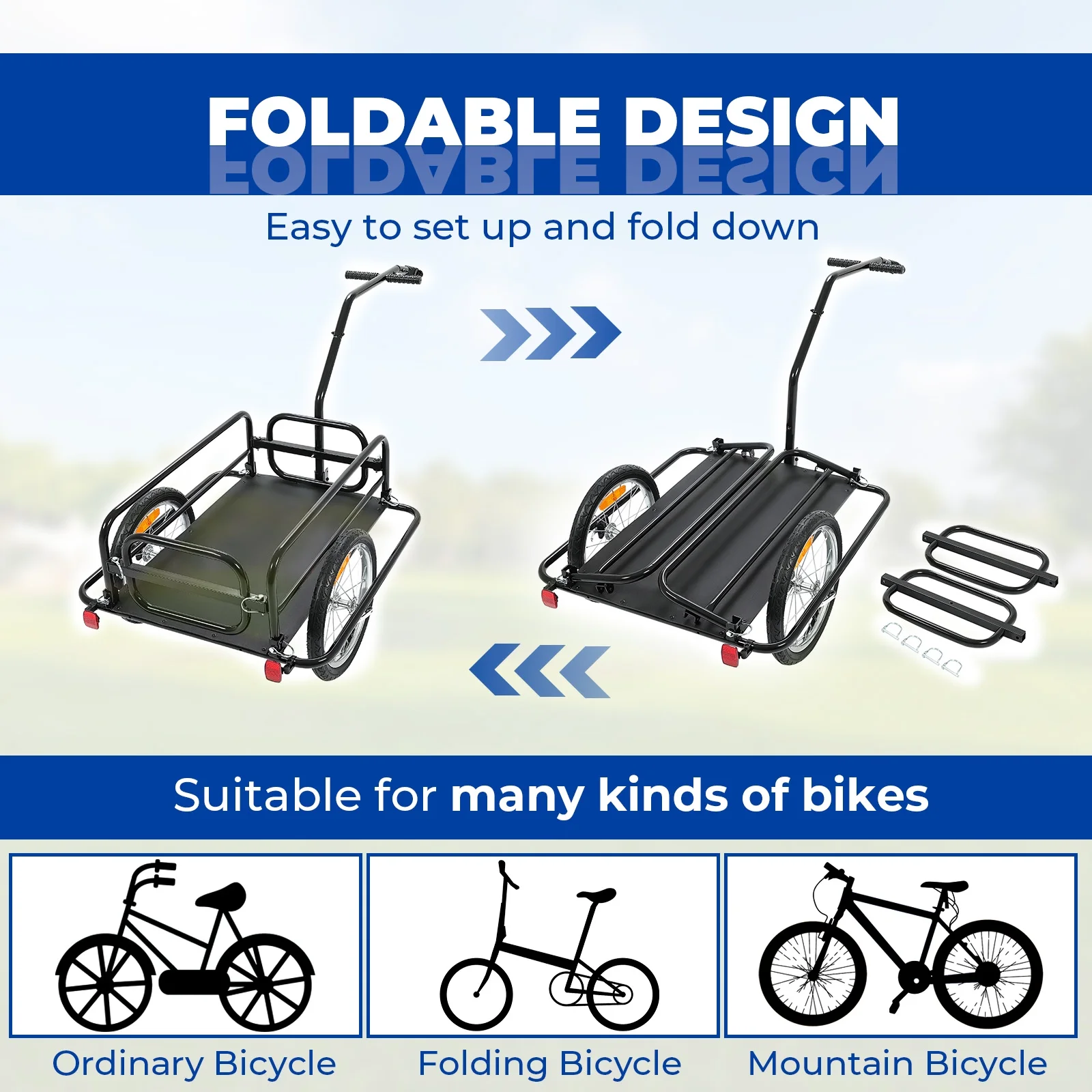 KOJEM Foldable Bike Cargo Trailer Bicycle Cargo Storage Cart 16'' Wheels Luggage Trailer with Hitch Bike Cart - Womvr