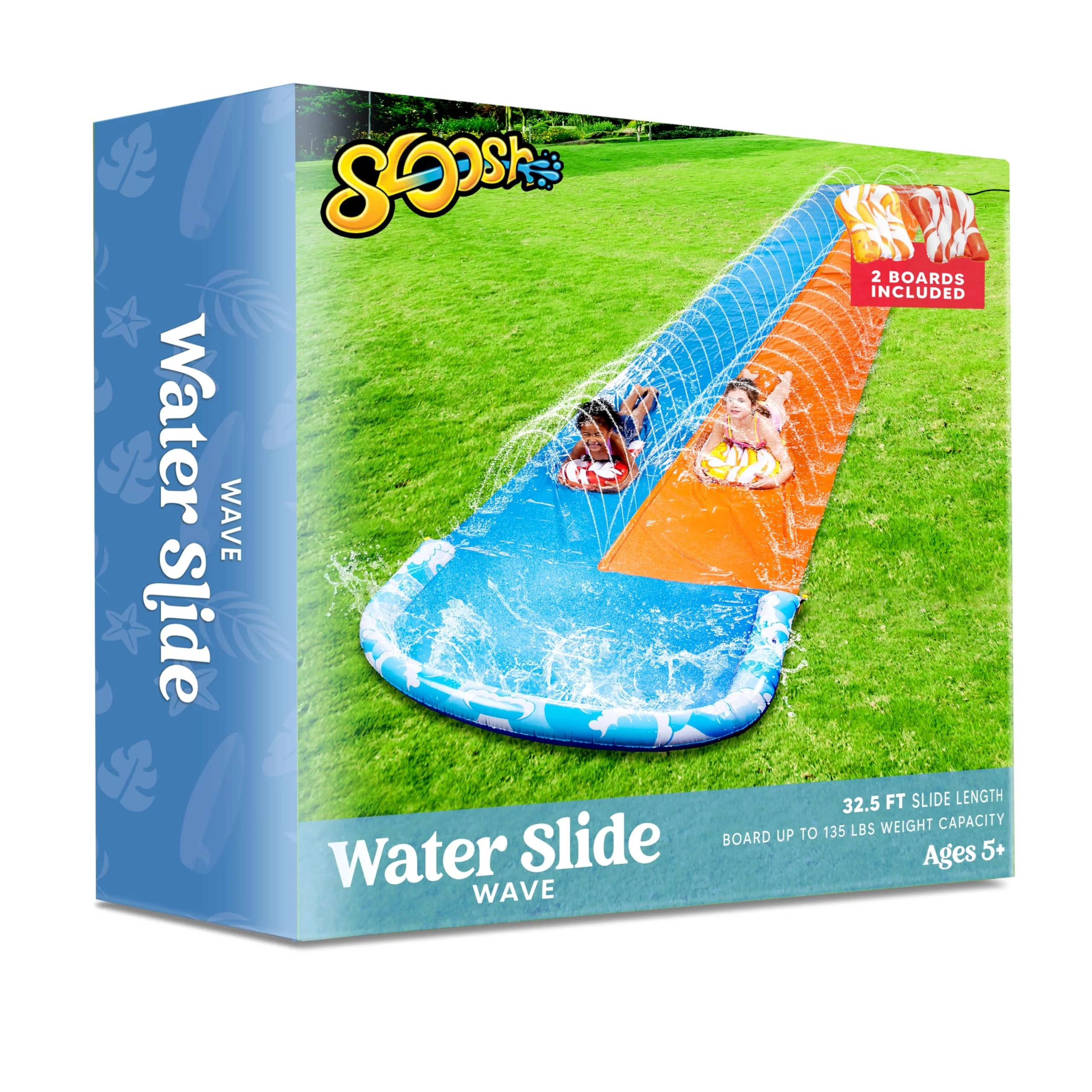 Syncfun 22.5ft Water Slides and 2 Bodyboards, Lawn Backyard Waterslides Water Toy with Build Sprinkler for Kids Outdoor Water Fun - Womvr