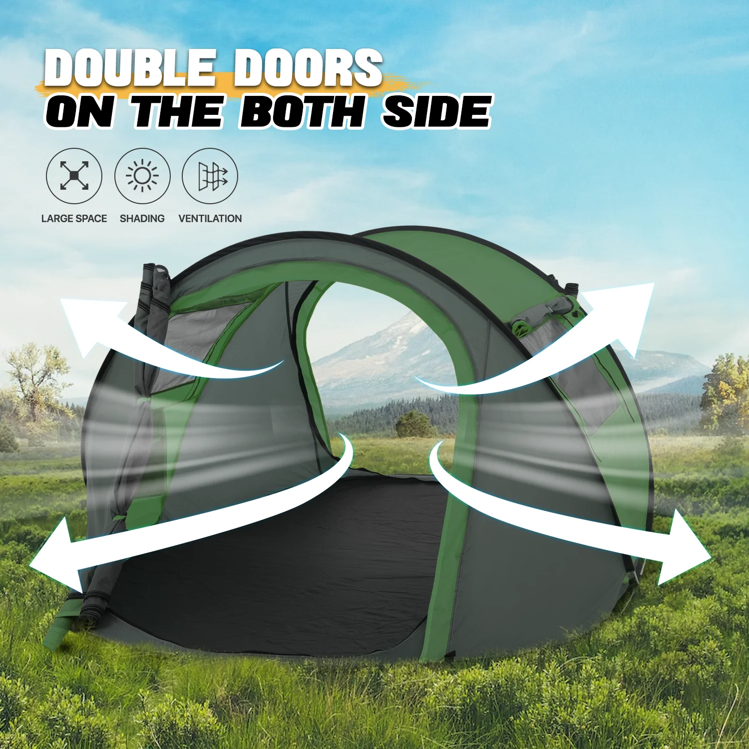 MoNiBloom Tent 3 Person Outdoor Pop Up, Family Travel Weatherproof Tent, 2 Doors and Side Windows with Carry Bag, Yellow - Womvr