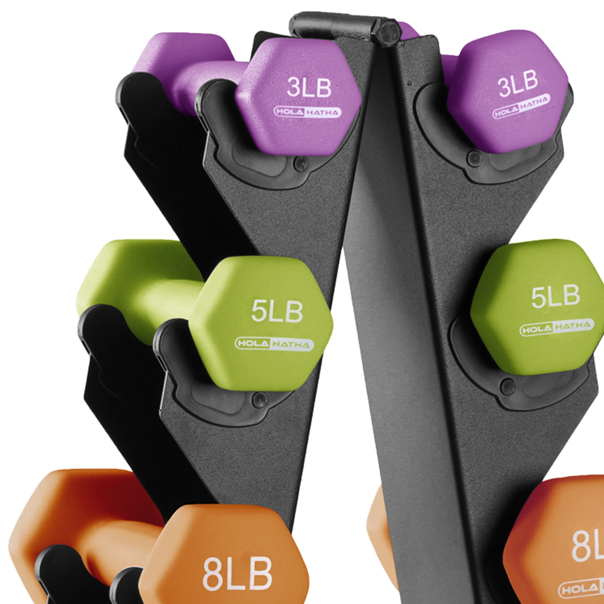 HolaHatha 3, 5, 8, 10, & 12 lb Neoprene Hexagon Dumbbell Weight Set w/Stand - Womvr