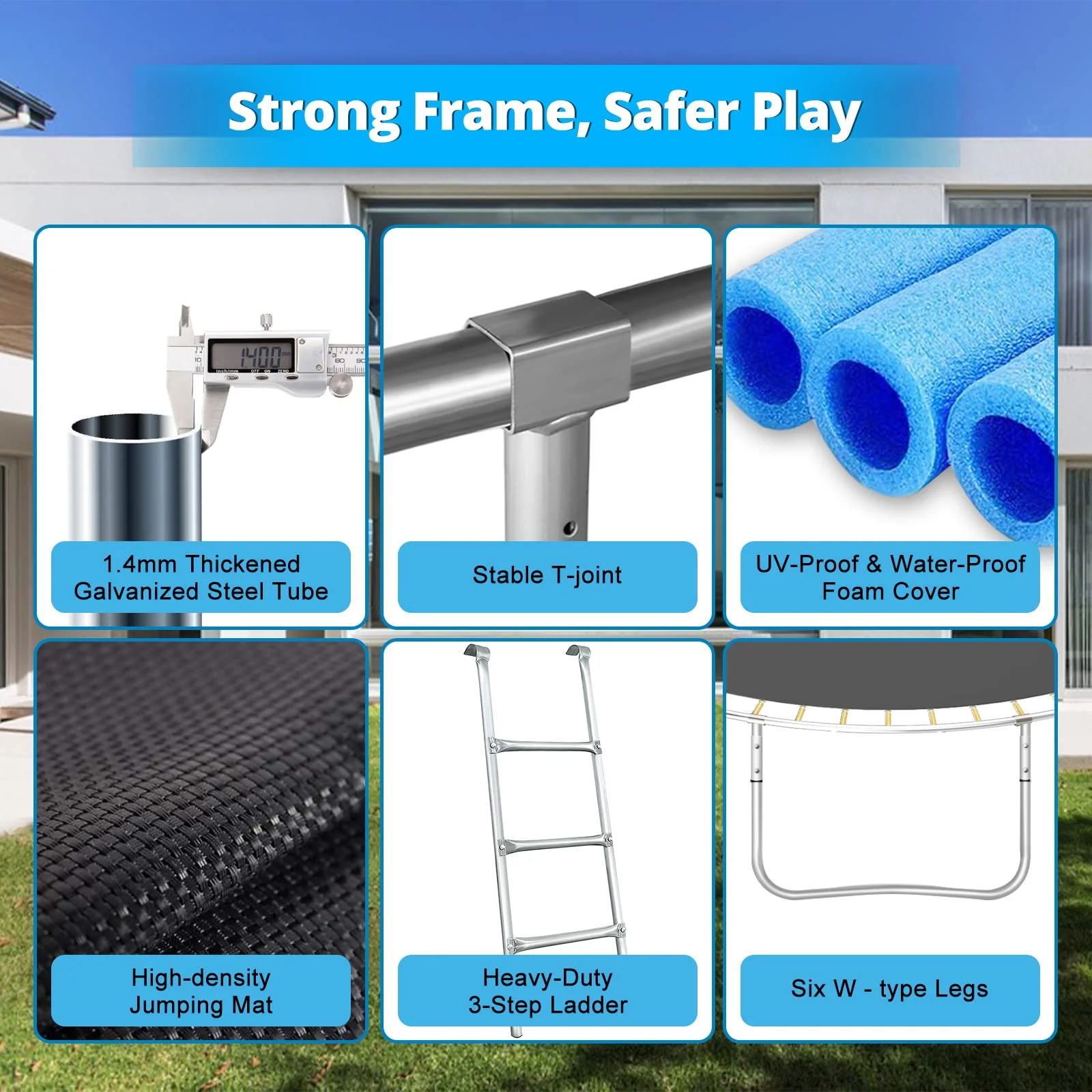 16FT Trampoline for 8-9 Kids Adults with Basketball Hoop, Ladder, Light, Sprinkler, Socks,Outdoor Heavy Duty Recreational Trampoline - Womvr