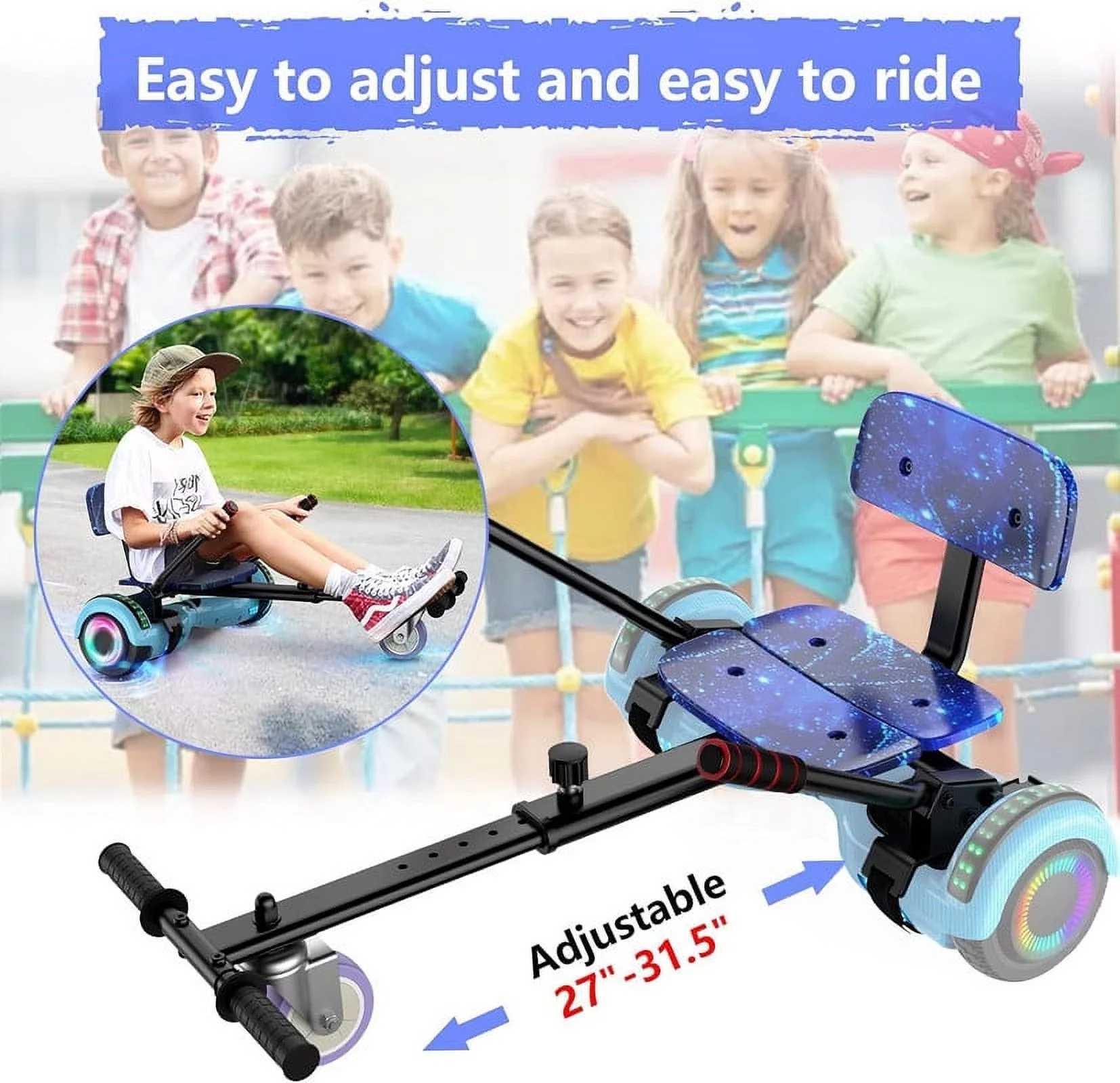 SISIGAD Hoverboard with Seat, 6.5 inch Hoverboard Go Kart Combo with Bluetooth Speaker & LED Lights for Kids Adults - Womvr