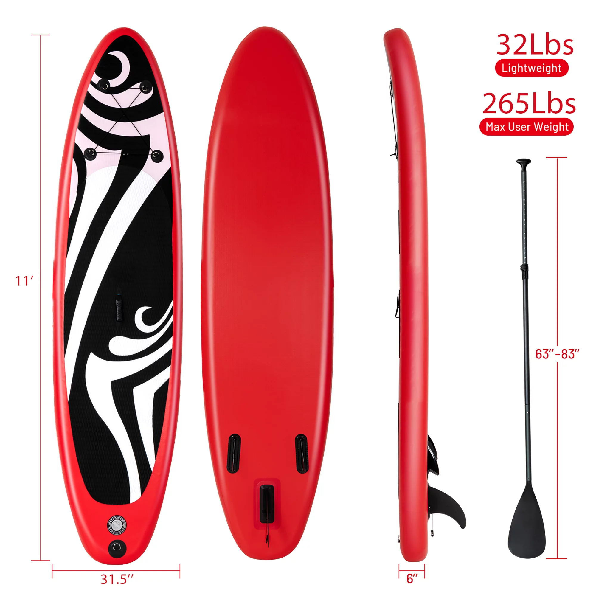 Goplus 11' Inflatable Stand Up Paddle Board Surfboard W/Bag Aluminum Paddle Pump Red - Womvr