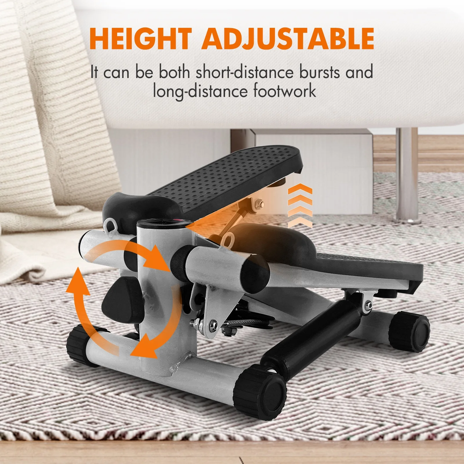 Mini Stepper Air Stair Climber Exercise Machine Health Aerobic Fitness Elliptical Trainers with Resistance Band LCD Display Gray - Womvr