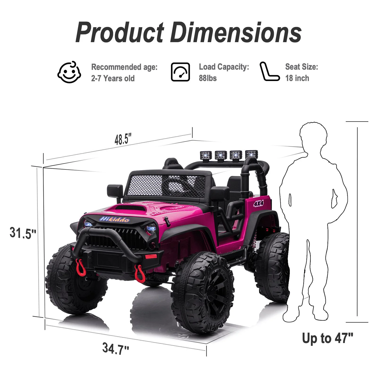 Hikiddo 24V Kids Ride on Truck, 2 Seater Powered Ride on Toy Car with Remote - Womvr