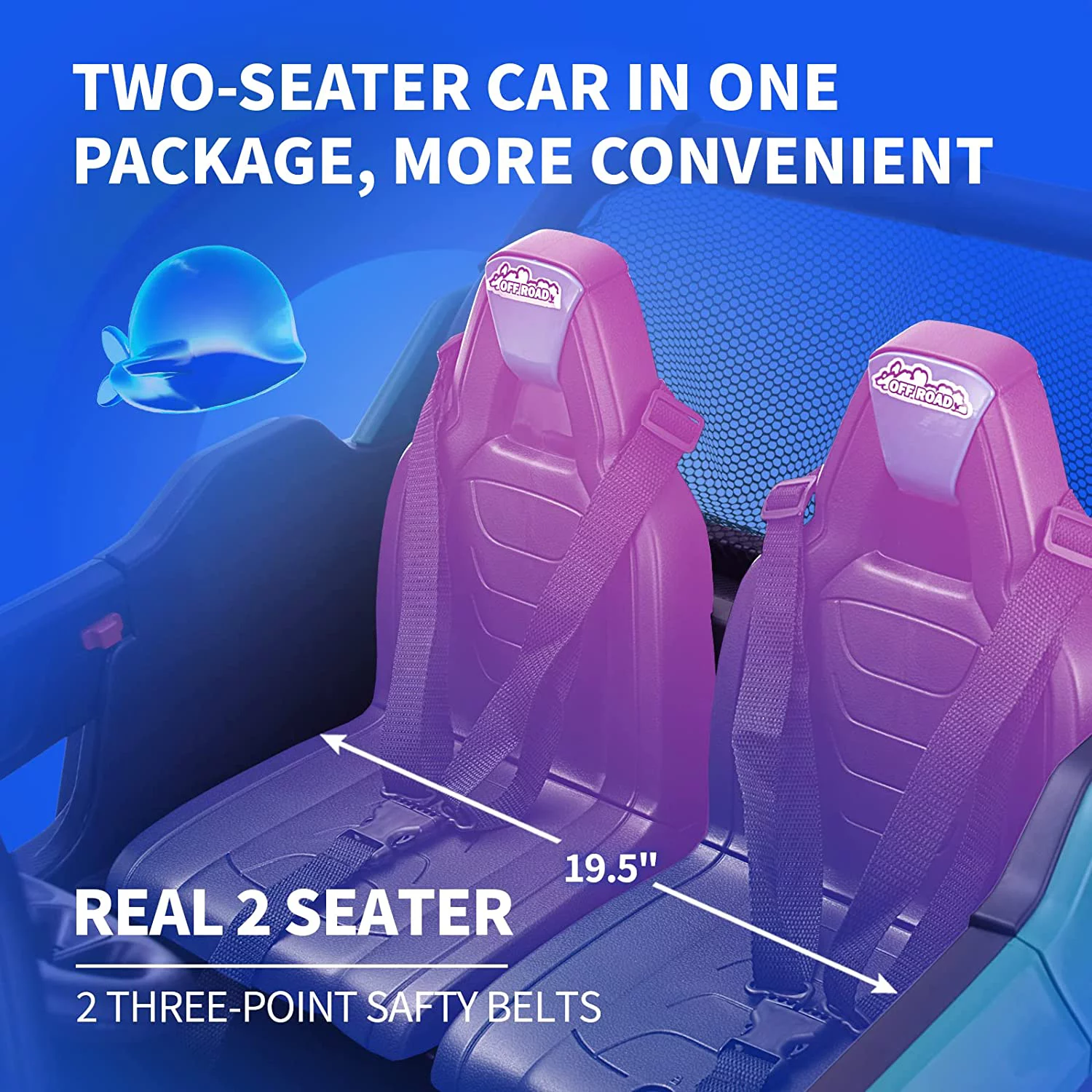 Joywhale 24V 2 Seater Kids Ride on UTV Car Powerful Electric Vehicle, with Big Battery, 4x75W Strong Motor, Remote Control, Suspension, Deep Sea Blue - Womvr