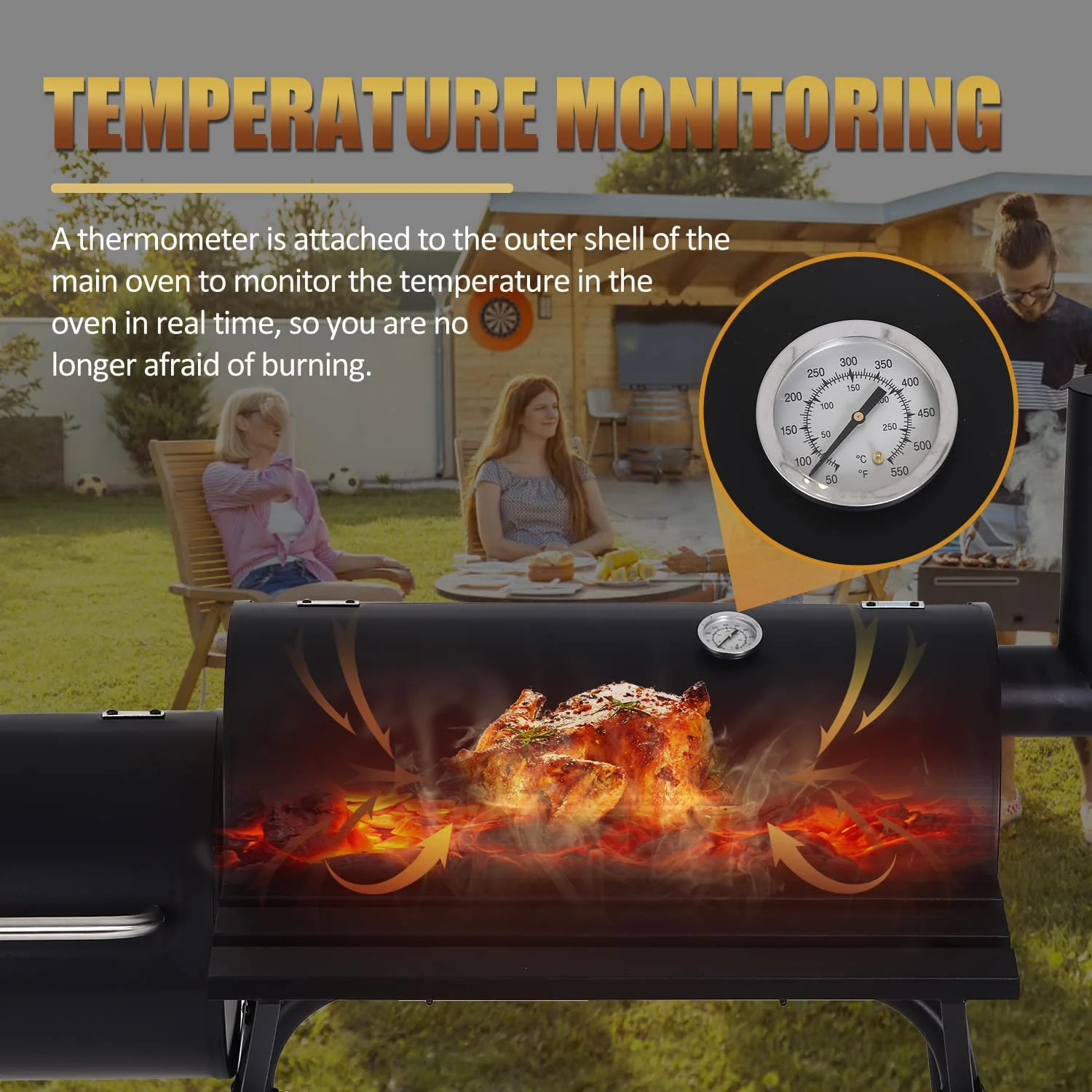 Dkelincs 43'' Charcoal Grill with Wheels and Side Fire Box -BBQ Grill Perfect for Camping, Outdoor Party and Picnics Portable Barbecue Grill for 6-10 People - Womvr