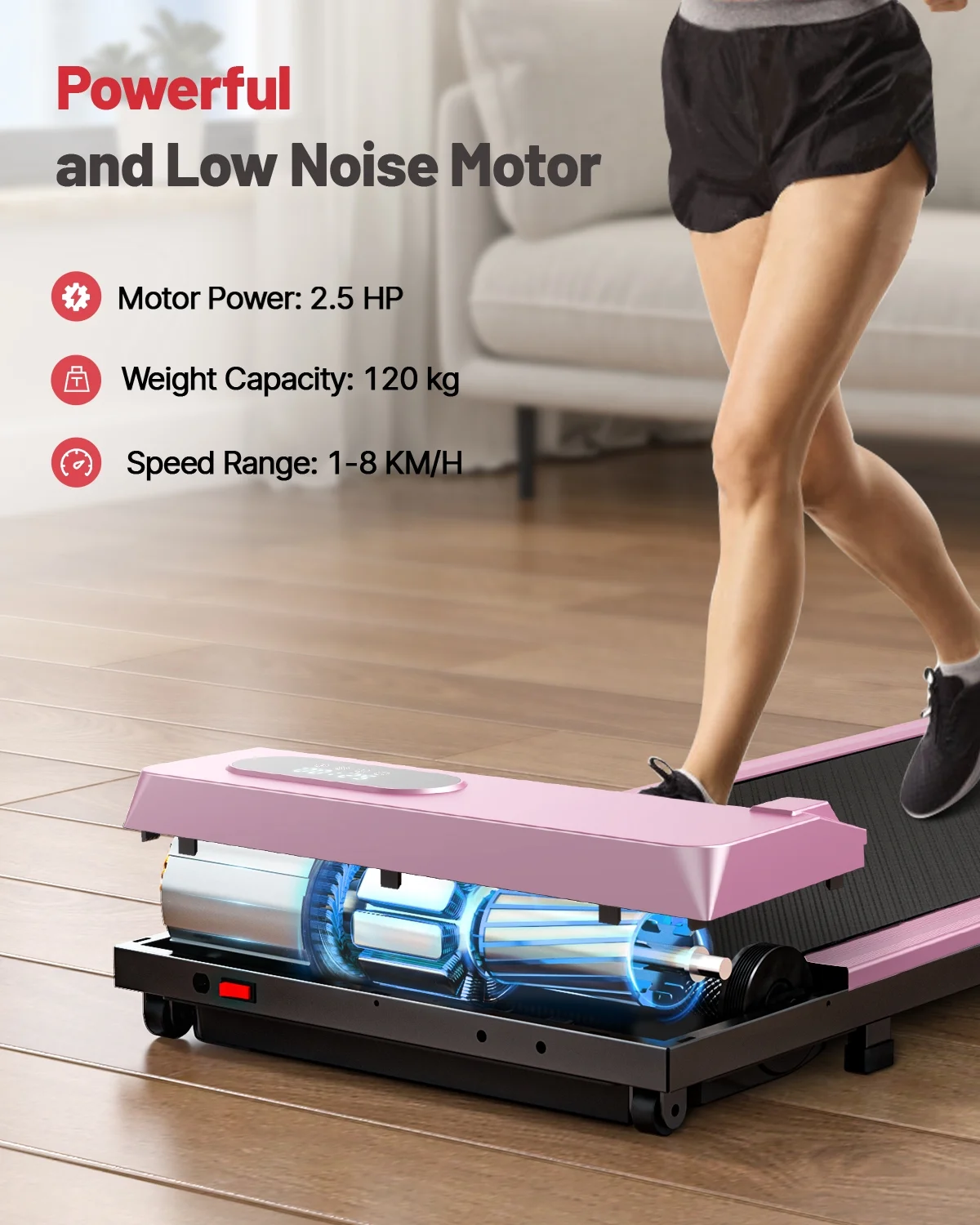 Bigzzia Walking Pad, 2 in 1 Under Desk Treadmill with Remote Control and LCD Display, Compact Treadmill for Home & Office, Silver - Womvr