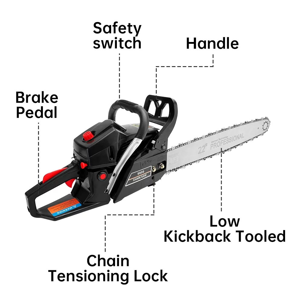 TOPTENG Gasoline Chainsaw with 22 in. Bar 52CC Engine 2-Cycle Gas Powered Chainsaw for Farm/Garden/Ranch/Firewood - Womvr