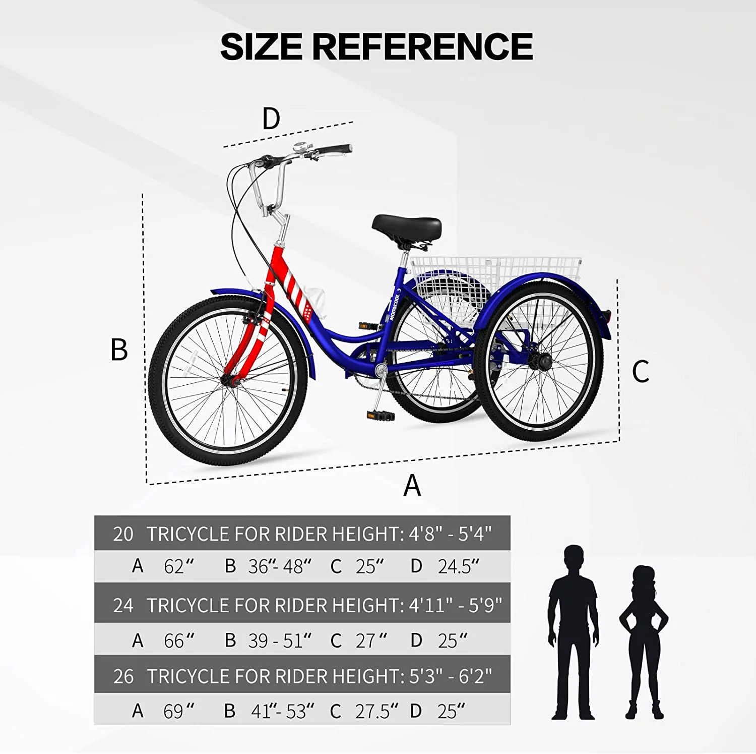 MOONCOOL Adult Tricycles, 3 Wheel 7 Speed Trikes, 20/24/26 inch Adult Trikes 3 Wheeled Bike with Basket for Seniors, Women, Men - Womvr