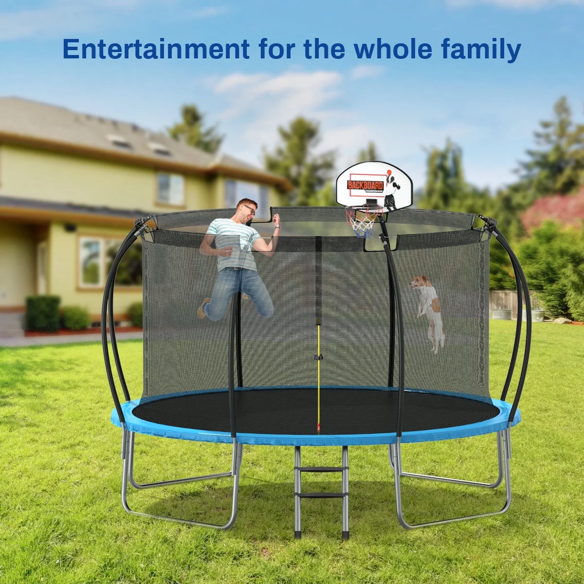 Nazhura Trampoline 12 ft with Enclosure and Basketball Hoop, 1300lbs Capacity - Womvr