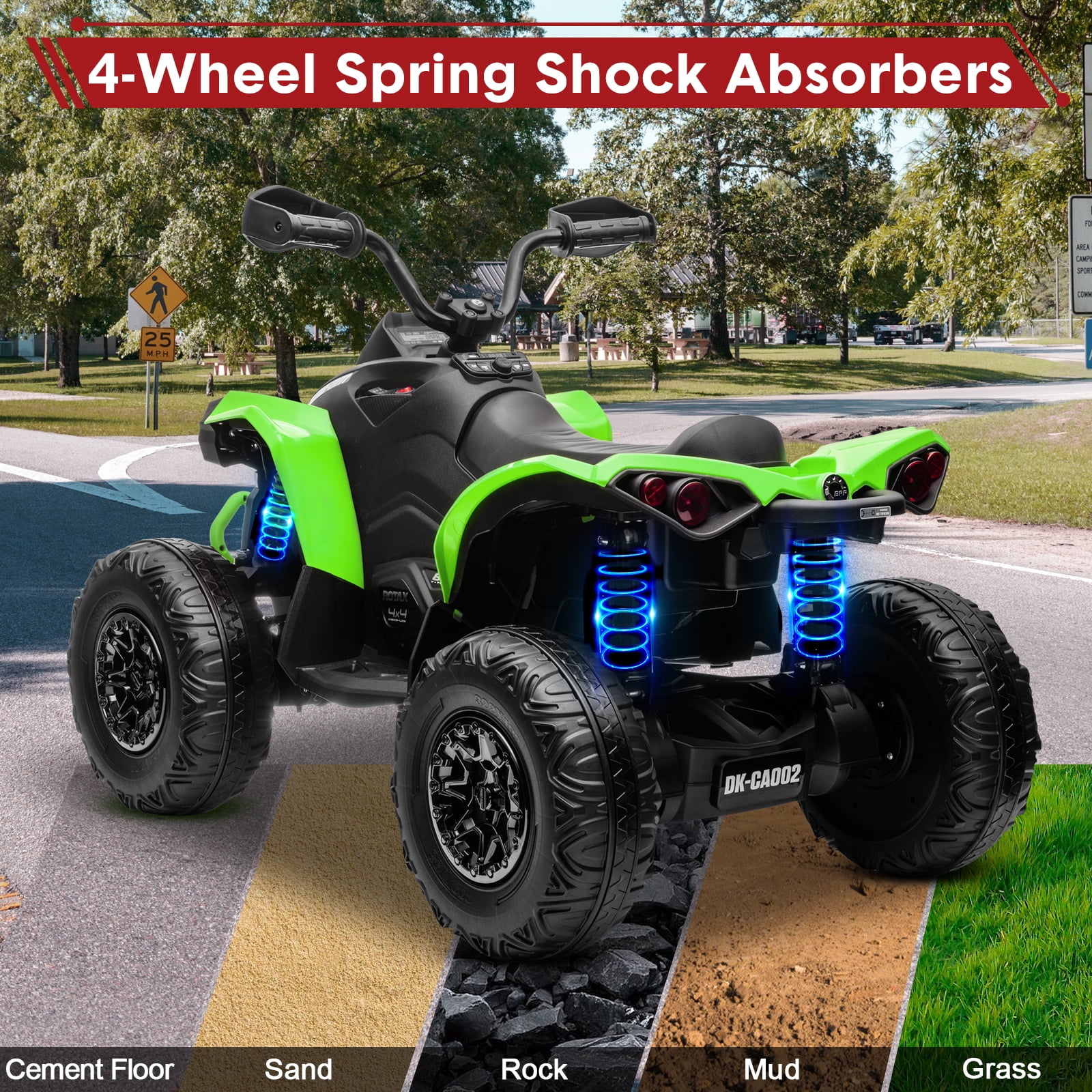 24V Ride on Toys, 4 Wheeler ATV for Kids with 2 Seater, 4x200W Motors, 4WD/2WD Switchable, Khaki - Womvr