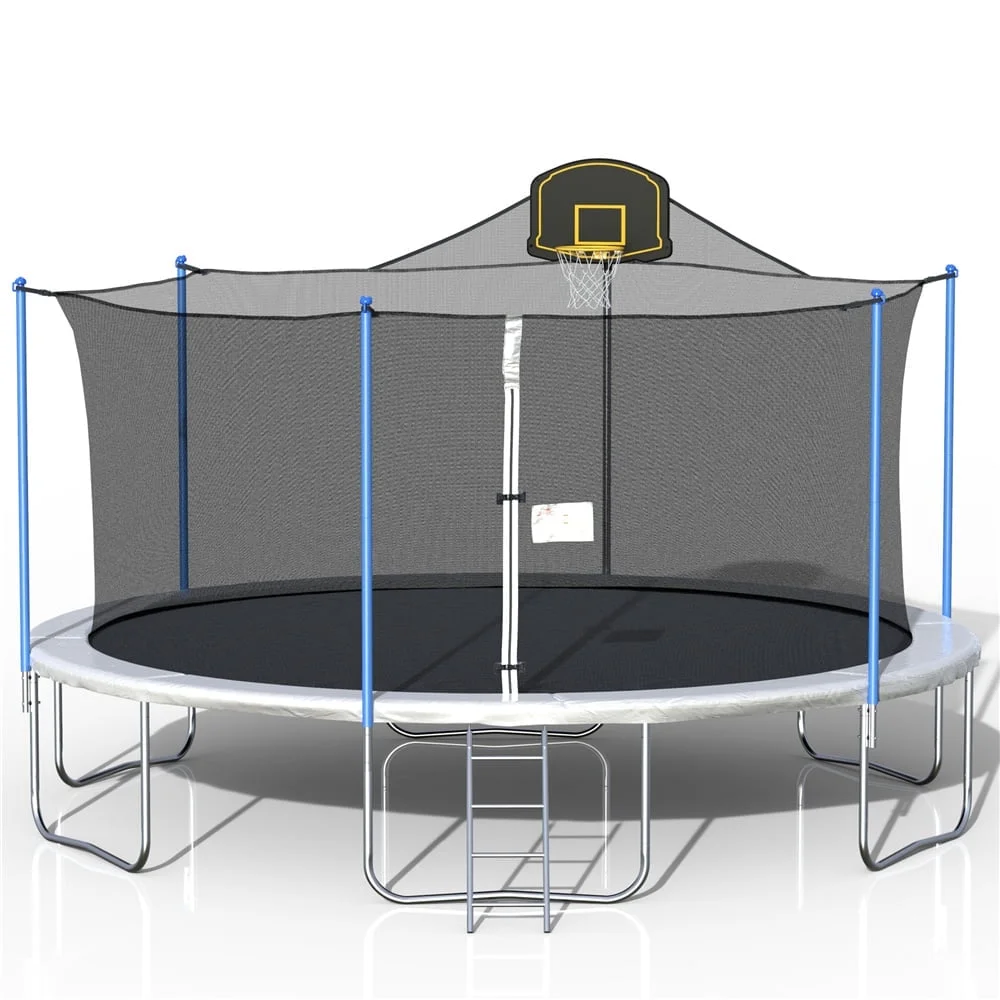 SEGMART 14FT Blue Trampoline for Kids with Basketball Hoop and Enclosure Net/Ladder, Blue - Womvr