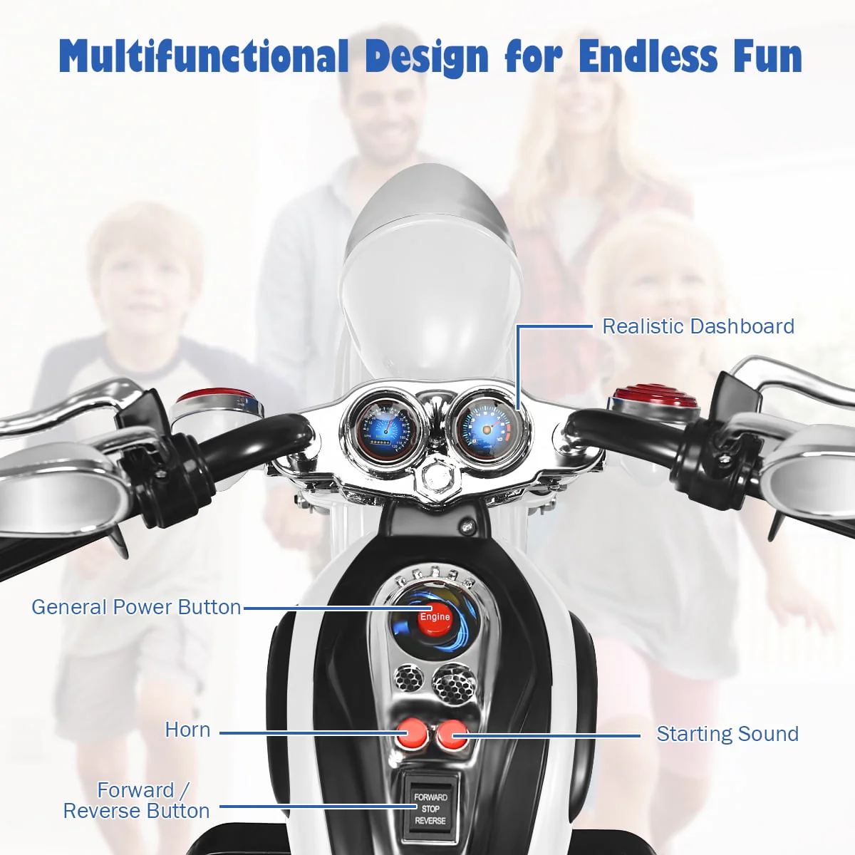 Costway 3 Wheel Kids Ride On Motorcycle 6V Battery Powered Electric Toy White - Womvr