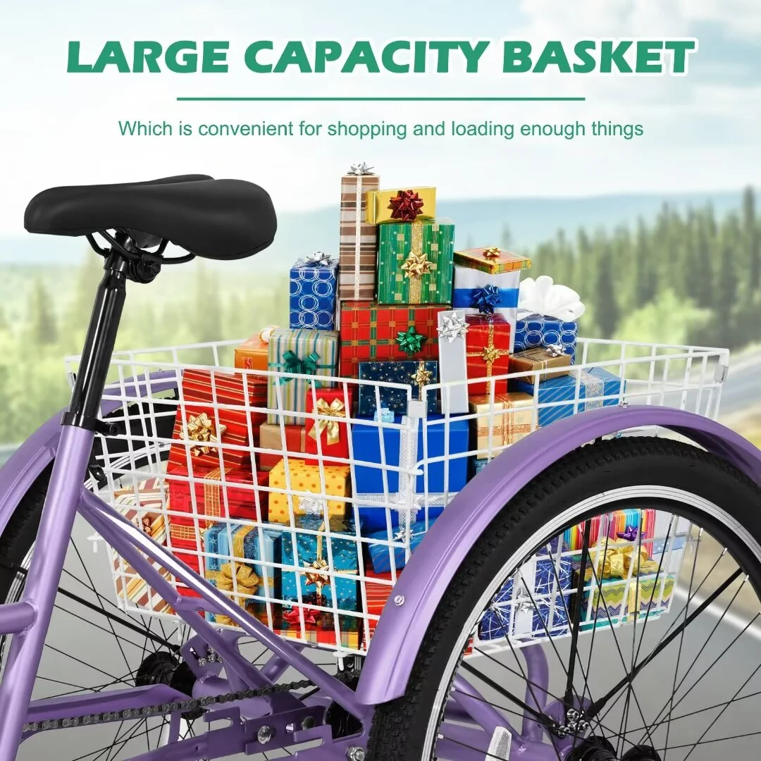 Docred Adult Tricycle, 7 Speed Three Wheel Mountain Bike, 24/26/27.5 inch Adults Trikes ,Load capacity 420 lbs - Womvr